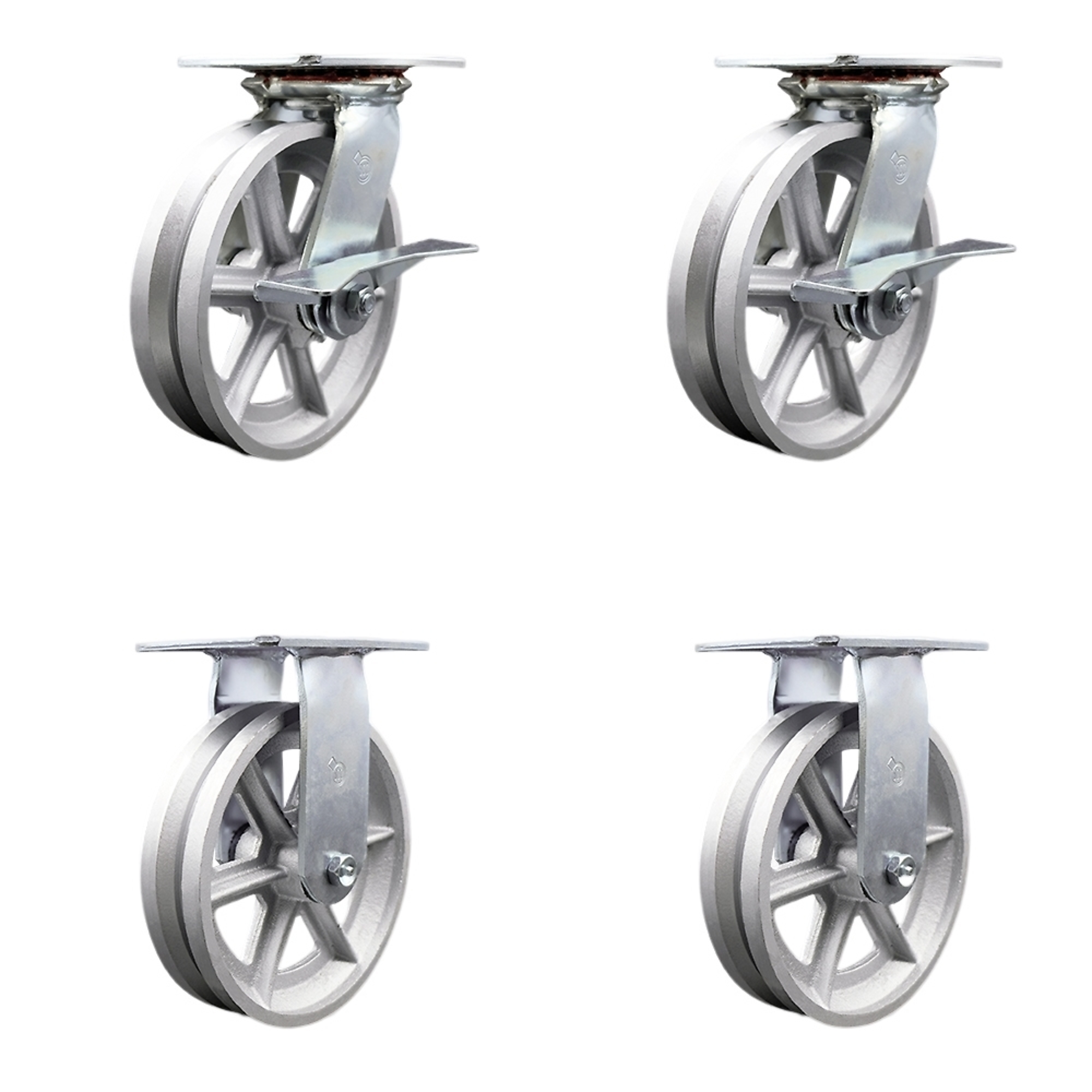 Service Caster, 8Inch x 2Inch Plate Casters, Wheel Diameter 8 in, Caster Type Swivel, Package (qty.) 4, Model SCC-35S820-VGR-SLB-2-R-2