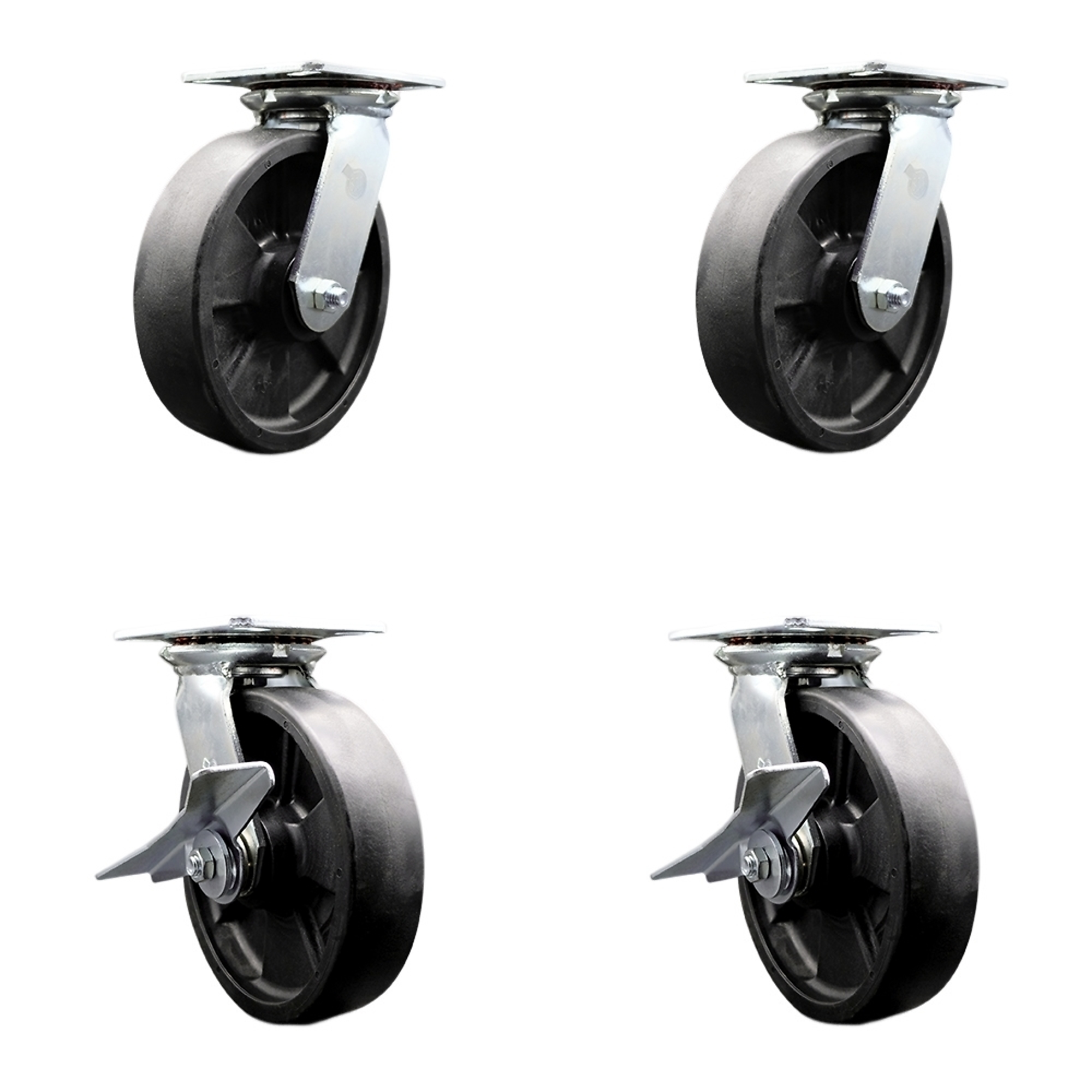 Service Caster, 8Inch x 2Inch Plate Casters, Wheel Diameter 8 in, Caster Type Swivel, Package (qty.) 4, Model SCC-35S820-GFNB-2-SLB-2