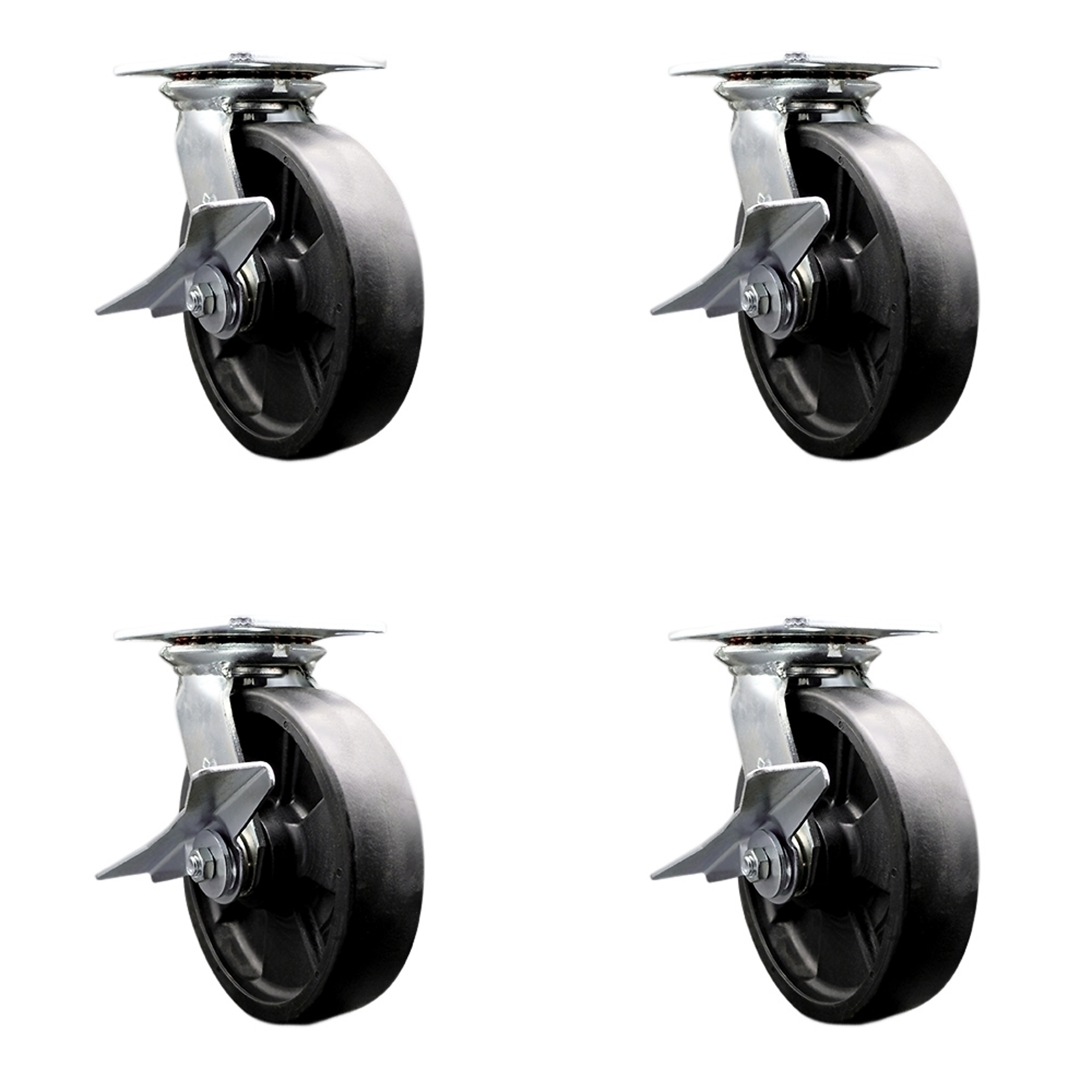 Service Caster, 8Inch x 2Inch Plate Casters, Wheel Diameter 8 in, Caster Type Swivel, Package (qty.) 4, Model SCC-35S820-GFNB-SLB-4