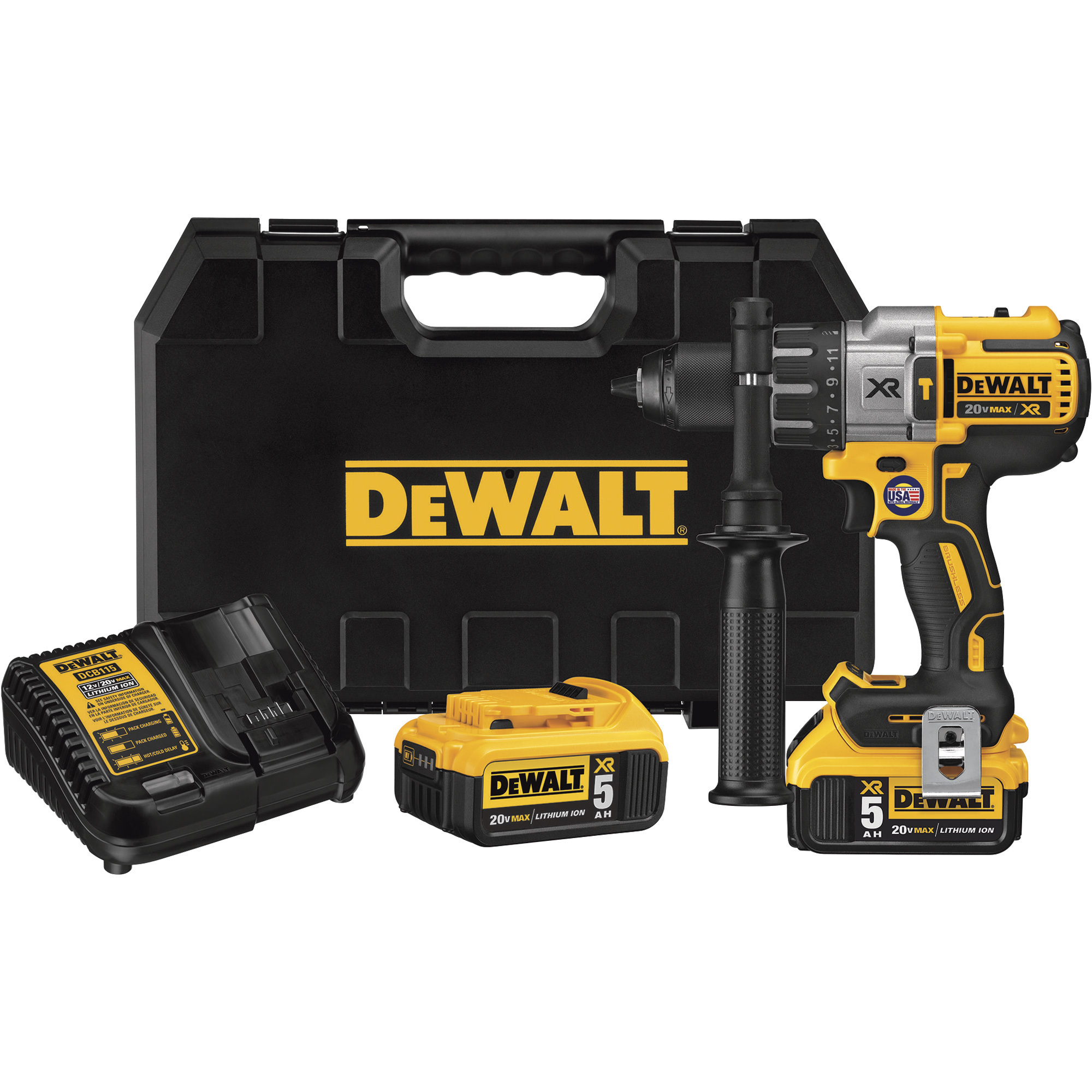 DEWALT 20V MAX XR Lithium-Ion Cordless Electric Brushless 3-Speed Hammer Drill Kit, 2 Batteries, 1/2Inch Keyless Chuck, 2000 RPM, 38,250 BPM, Model