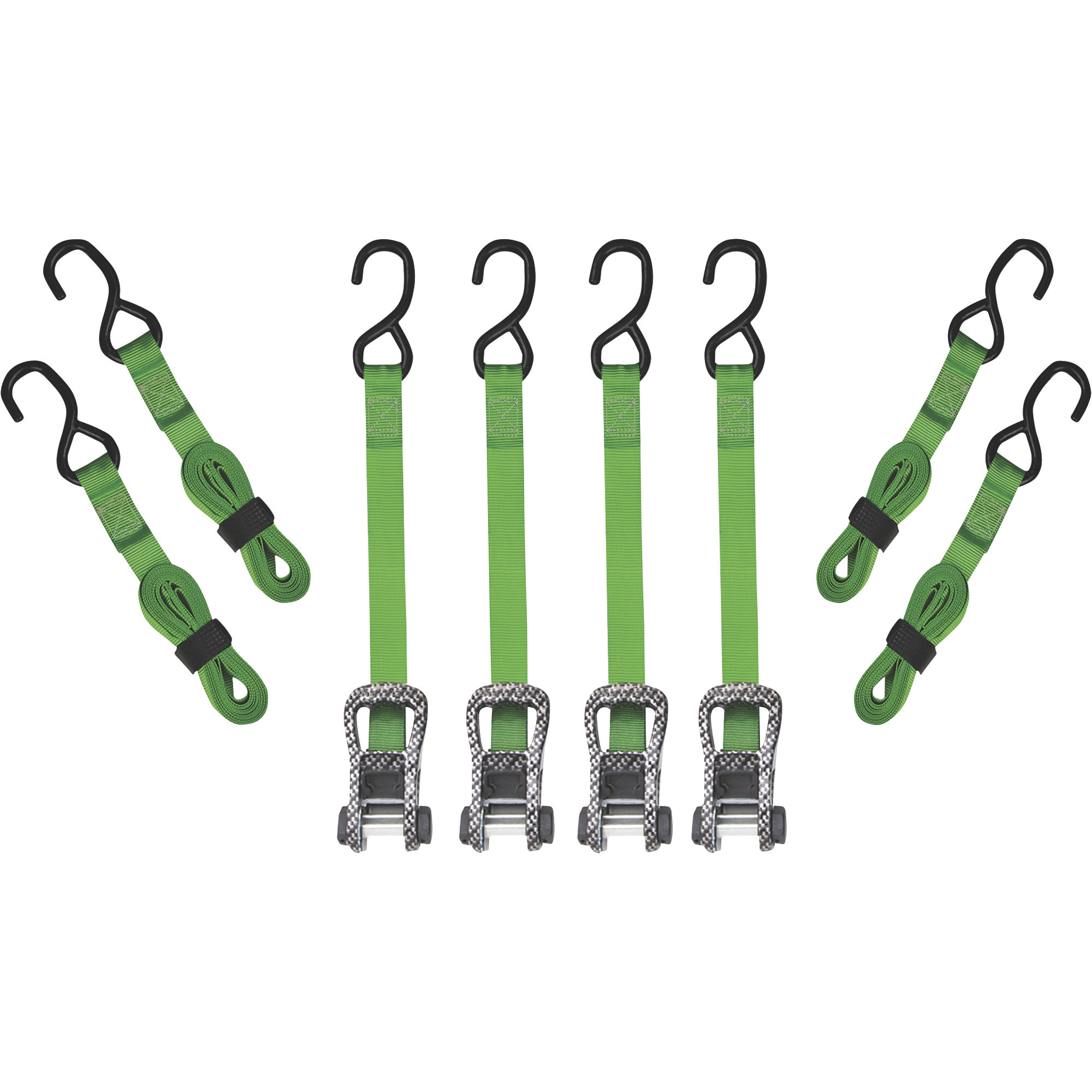 SmartStraps CarbonX Premium Ratchet Tie-Down Strap, 4-Pack, 1Inch x 20ft., with J-Hook, 1500-Lb. Breaking Strength, Green, Model 4570