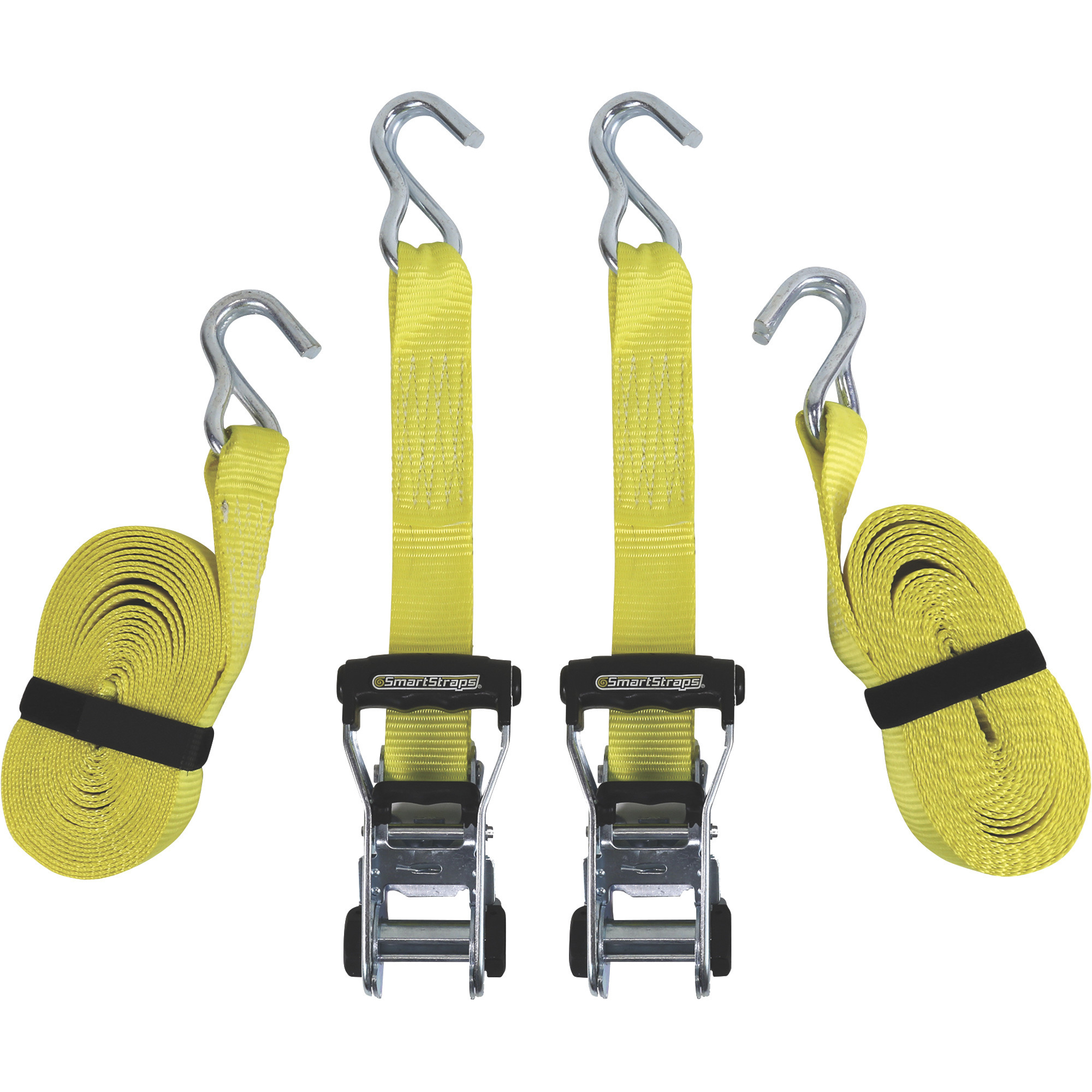 SmartStraps RatchetX Ratchet Tie-Down Strap, 2-Pack, 1.5 Inch x 20ft., with J-Hook, 5000-Lb. Breaking Strength, Yellow, Model 4574