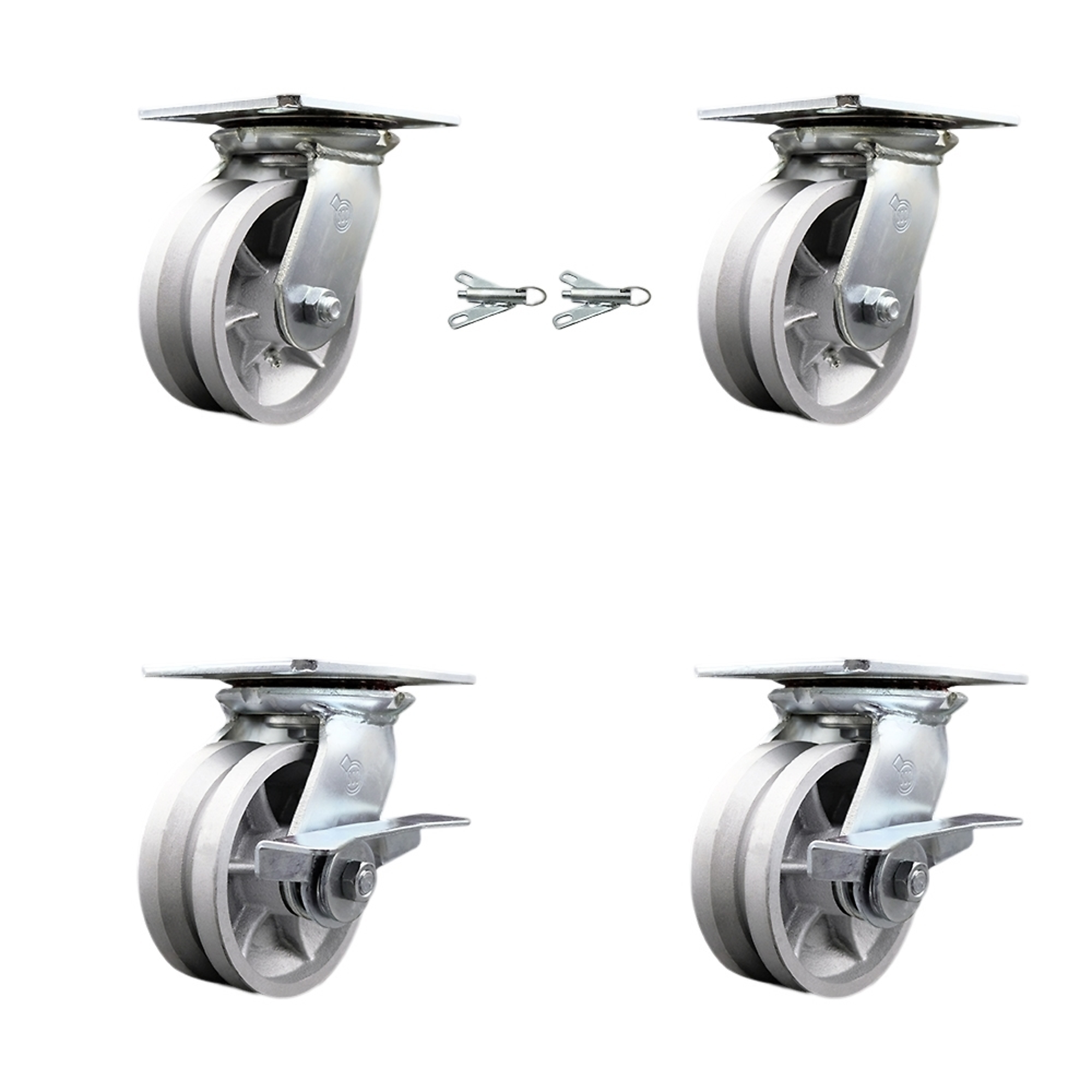 Service Caster, 5Inch x 2Inch Plate Casters, Wheel Diameter 5 in, Caster Type Swivel, Package (qty.) 4, Model SCC-35S520-VGB-BSL-2-SLB-2