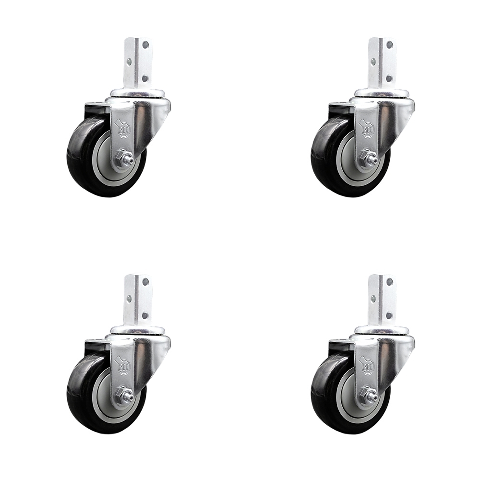 Service Caster, 3Inch x 1 1/4Inch Stem Casters, Wheel Diameter 3 in, Caster Type Swivel, Package (qty.) 4, Model SCC-SQ20S314-PPUB-BLK-34-4