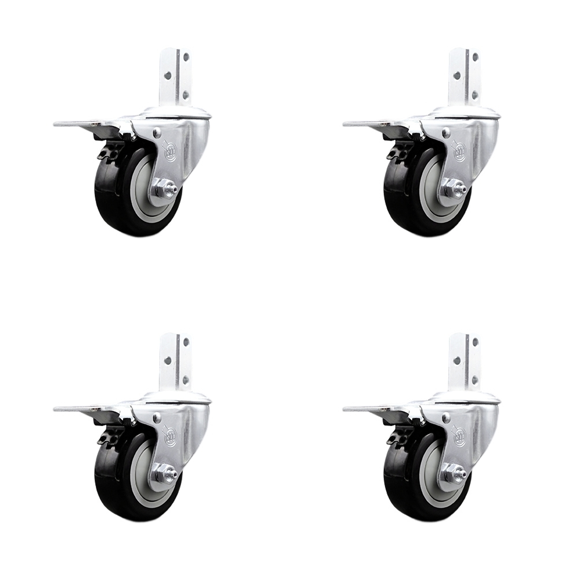 Service Caster, 3Inch x 1 1/4Inch Stem Casters, Wheel Diameter 3 in, Caster Type Swivel, Package (qty.) 4, Model SCC-SQTTL20S314-PPUB-BLK-78-4