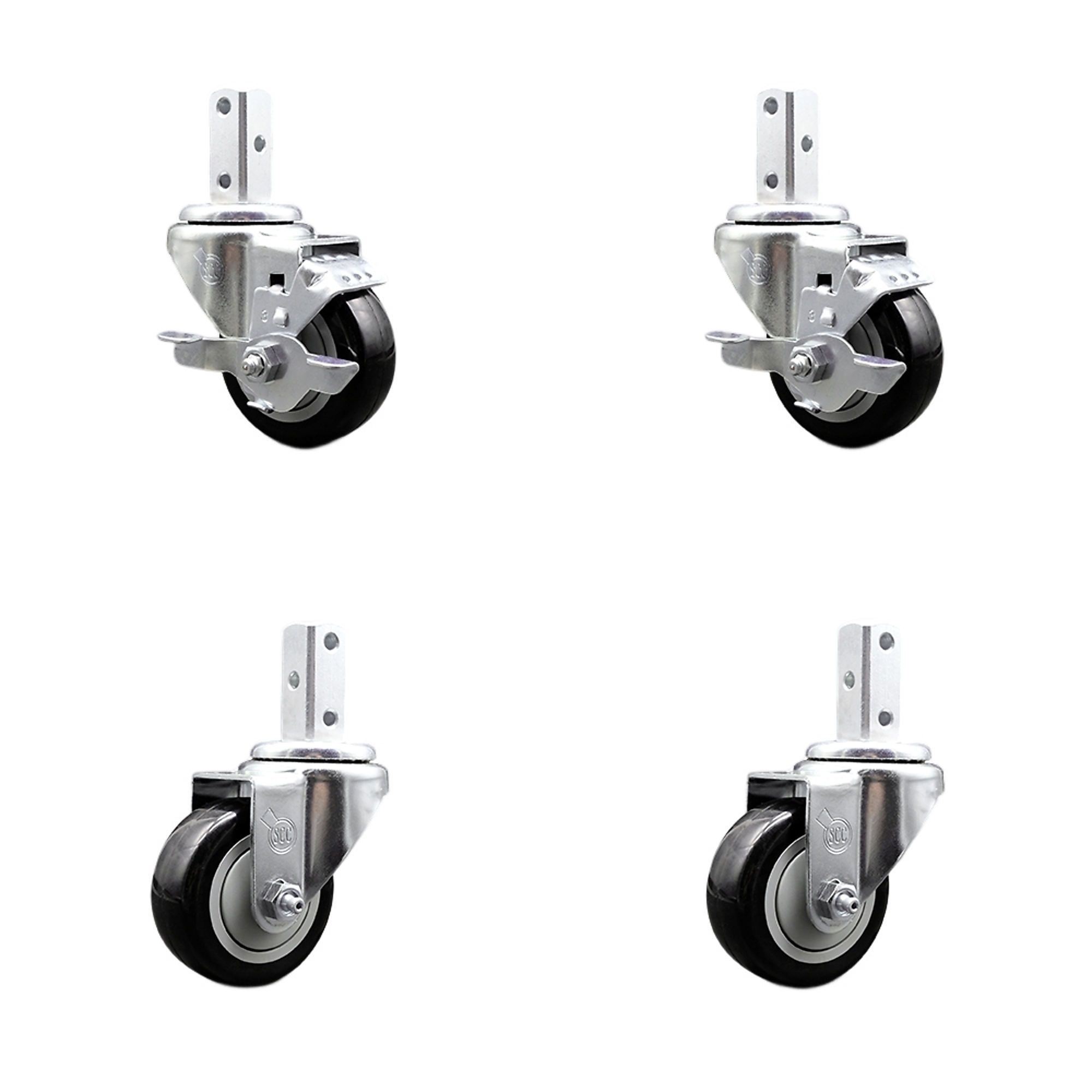 Service Caster, 3Inch x 1 1/4Inch Stem Casters, Wheel Diameter 3 in, Caster Type Swivel, Package (qty.) 4, Model SCC-SQ20S314-PPUB-BLK-TLB-34-2-S-2