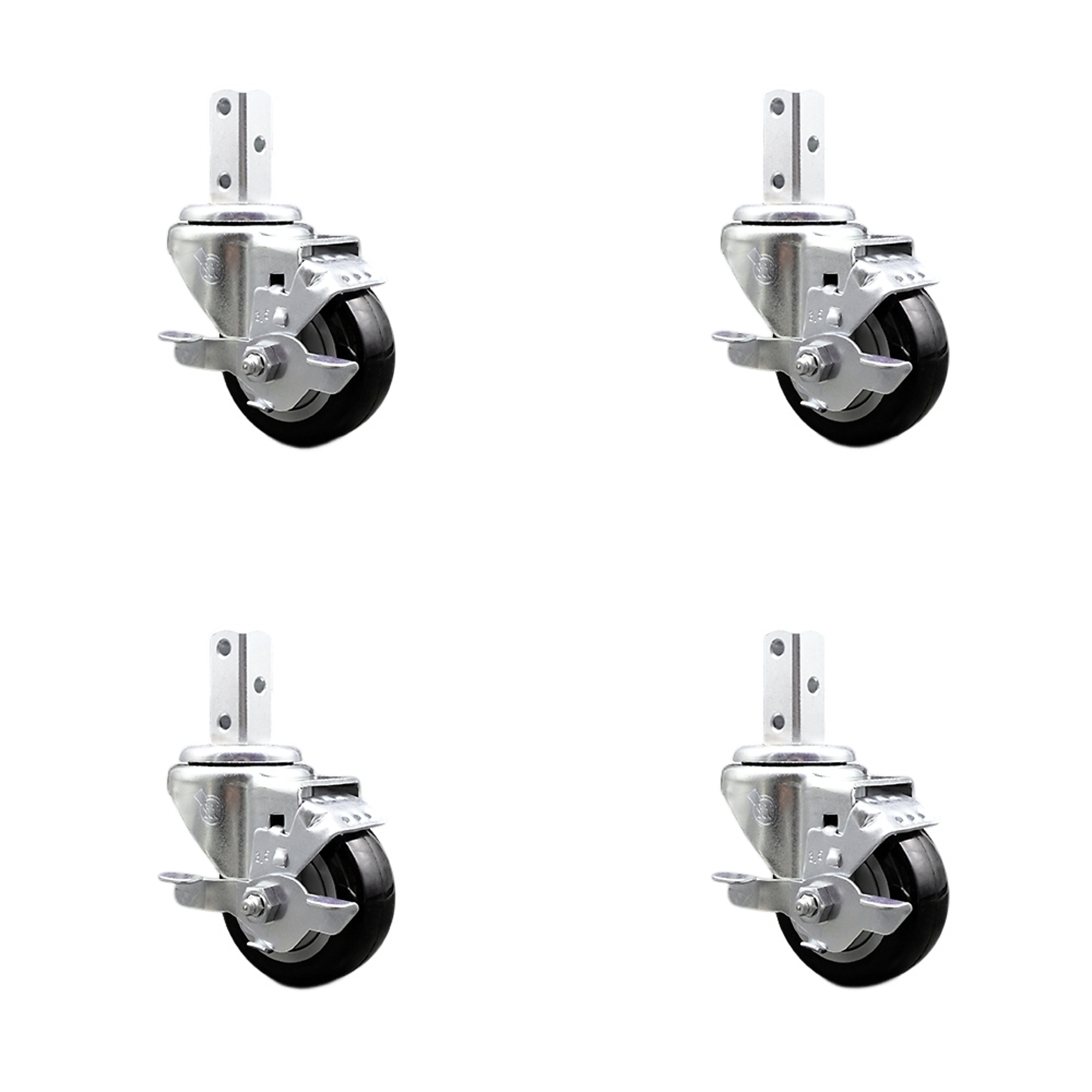 Service Caster, 3 1/2Inch x 1 1/4Inch Stem Casters, Wheel Diameter 3.5 in, Caster Type Swivel, Package (qty.) 4, Model SCC-SQ20S3514-PPUB-BLK-TLB-34-4