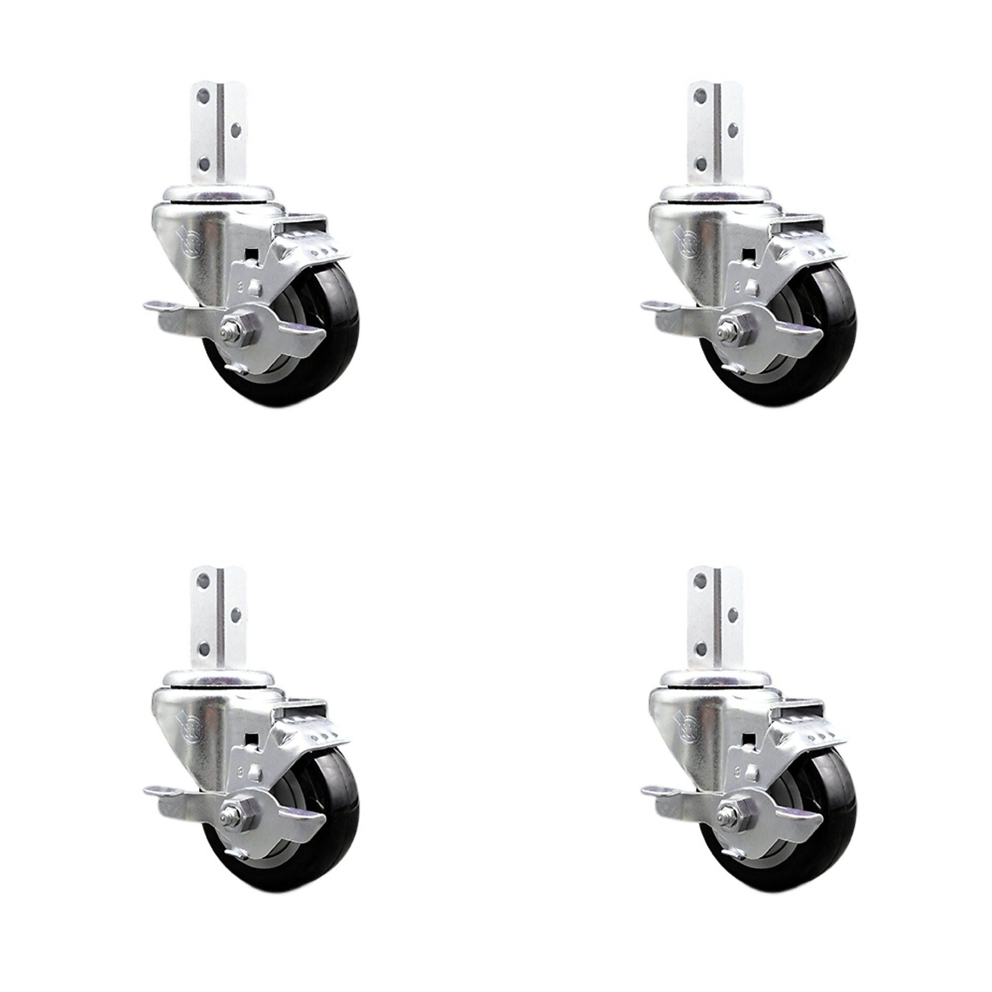 Service Caster, 3Inch x 1 1/4Inch Stem Casters, Wheel Diameter 3 in, Caster Type Swivel, Package (qty.) 4, Model SCC-SQ20S314-PPUB-BLK-TLB-34-4