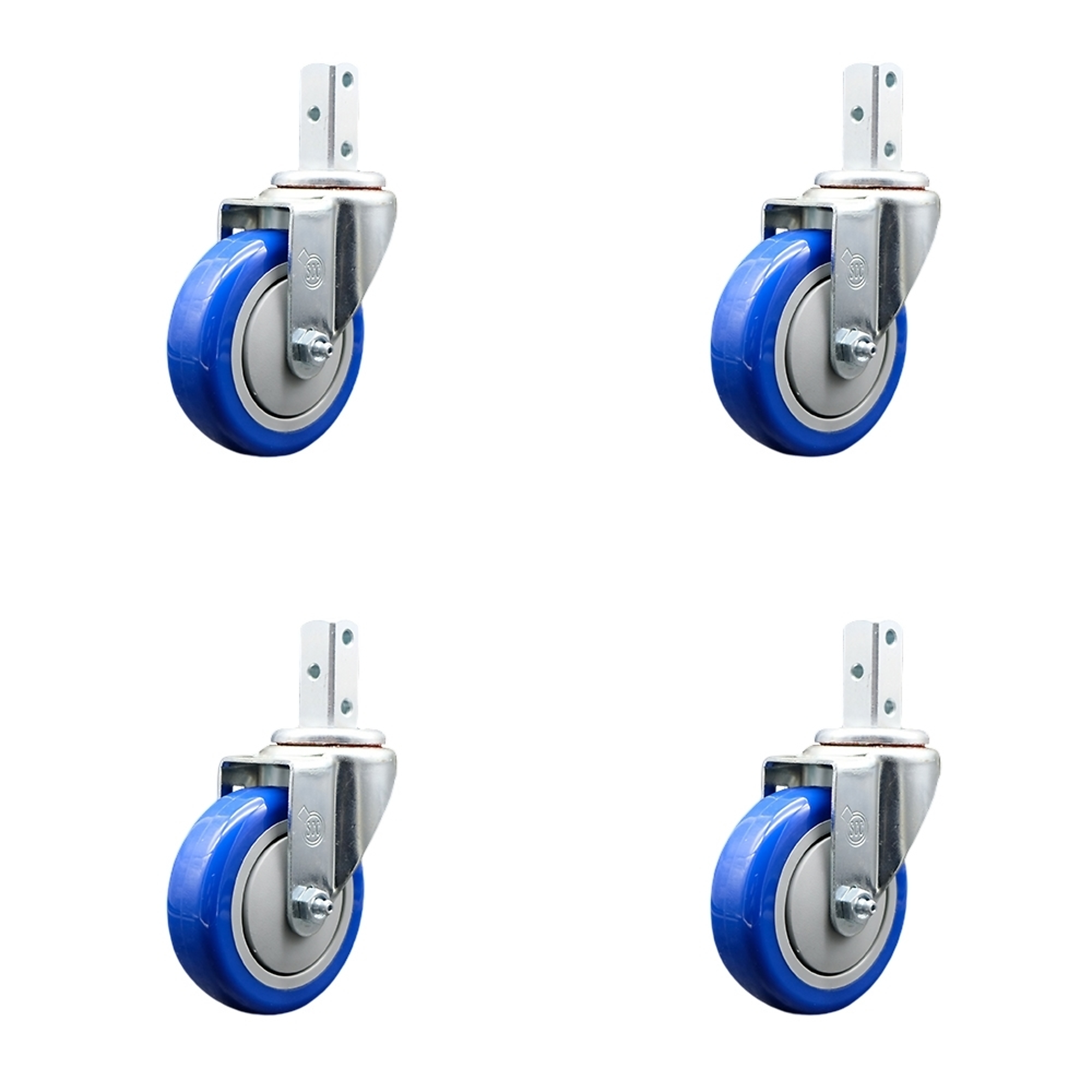 Service Caster, 4Inch x 1 1/4Inch Stem Casters, Wheel Diameter 4 in, Caster Type Swivel, Package (qty.) 4, Model SCC-SQ20S414-PPUB-BLUE-34-4