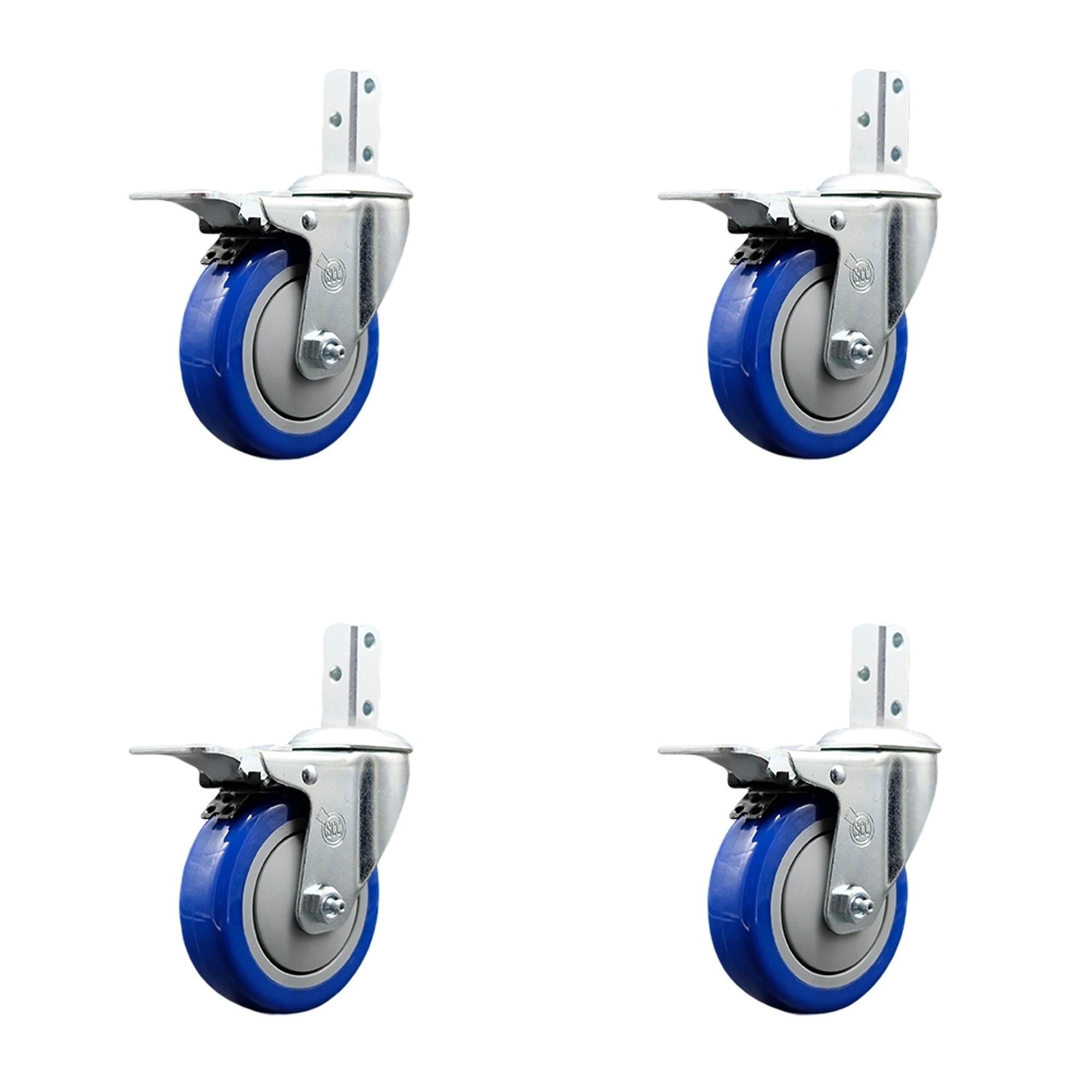 Service Caster, 4Inch x 1 1/4Inch Stem Casters, Wheel Diameter 4 in, Caster Type Swivel, Package (qty.) 4, Model SCC-SQTTL20S414-PPUB-BLUE-78-4