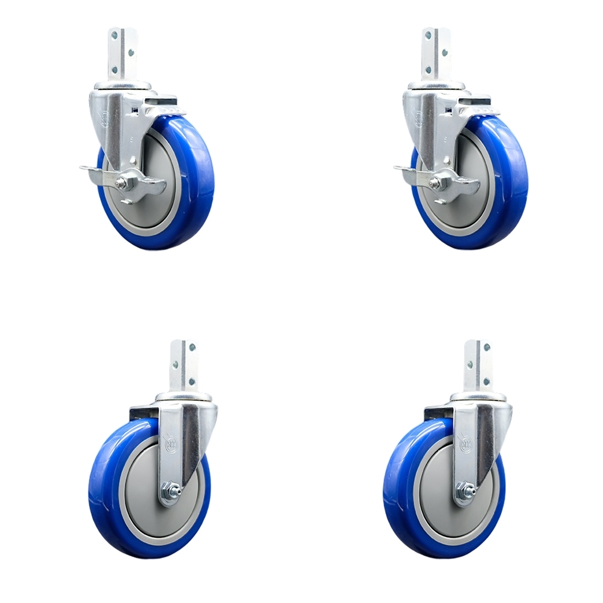 Service Caster, 5Inch x 1 1/4Inch Stem Casters, Wheel Diameter 5 in, Caster Type Swivel, Package (qty.) 4, Model SCC-SQ20S514-PPUB-BLUE-TLB-78-2-S-2