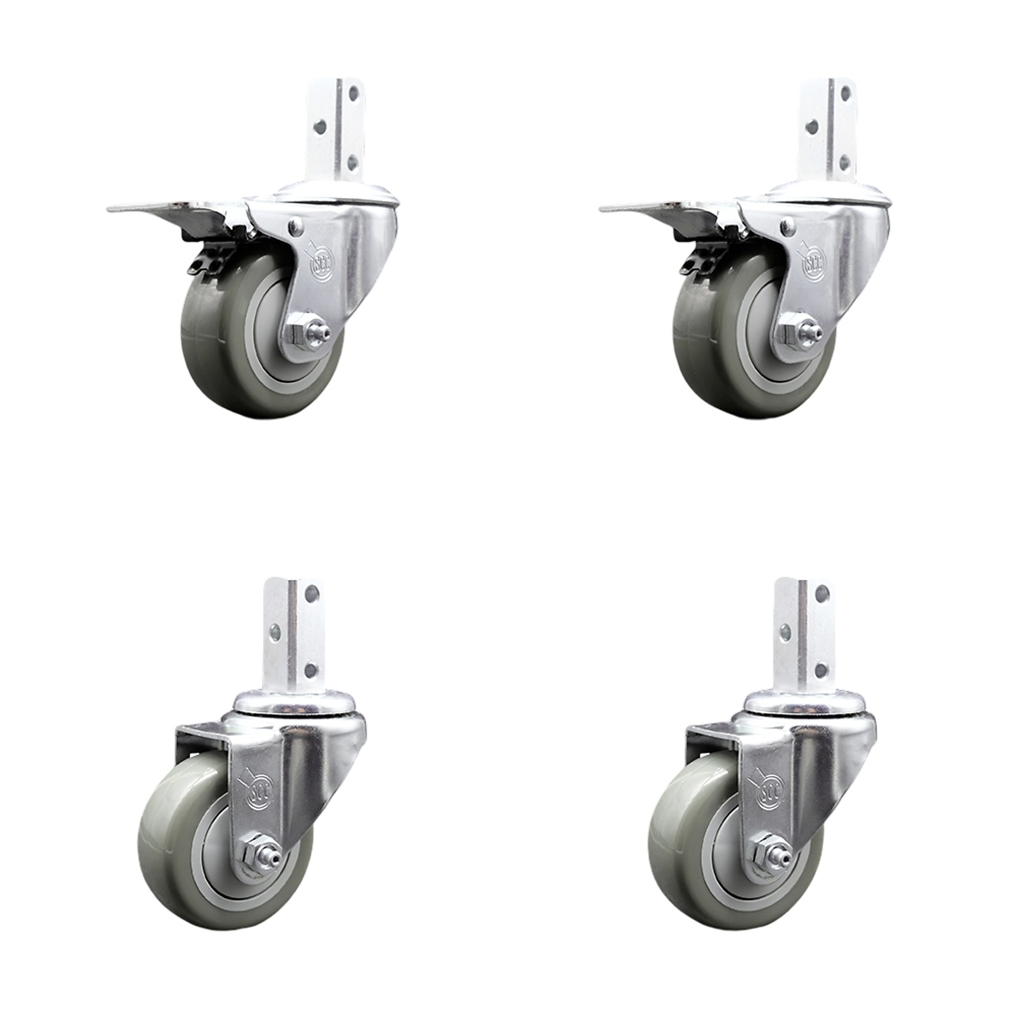 Service Caster, 3Inch x 1 1/4Inch Stem Casters, Wheel Diameter 3 in, Caster Type Swivel, Package (qty.) 4, Model SCC-SQTTL20S314-PPUB-GRY-34-2-S-2