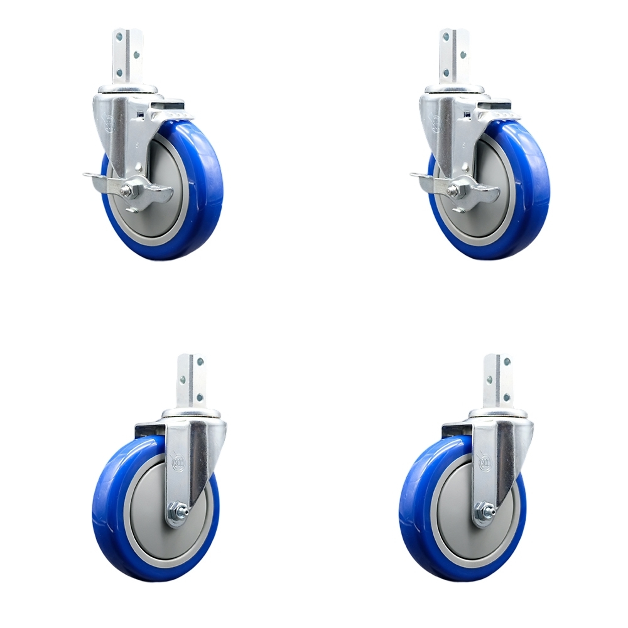 Service Caster, 5Inch x 1 1/4Inch Stem Casters, Wheel Diameter 5 in, Caster Type Swivel, Package (qty.) 4, Model SCC-SQ20S514-PPUB-BLUE-TLB-34-2-S-2