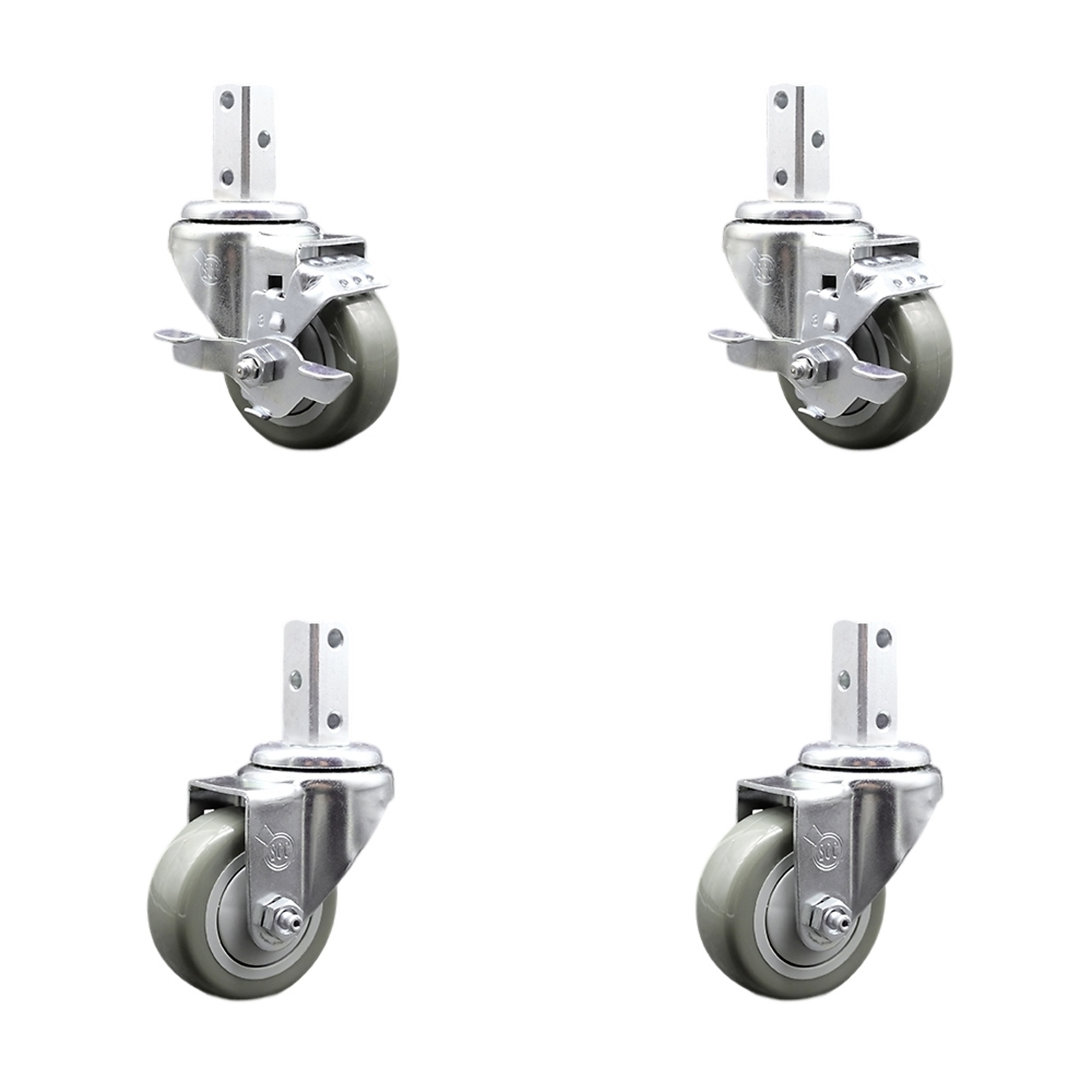 Service Caster, 3Inch x 1 1/4Inch Stem Casters, Wheel Diameter 3 in, Caster Type Swivel, Package (qty.) 4, Model SCC-SQ20S314-PPUB-GRY-TLB-34-2-S-2