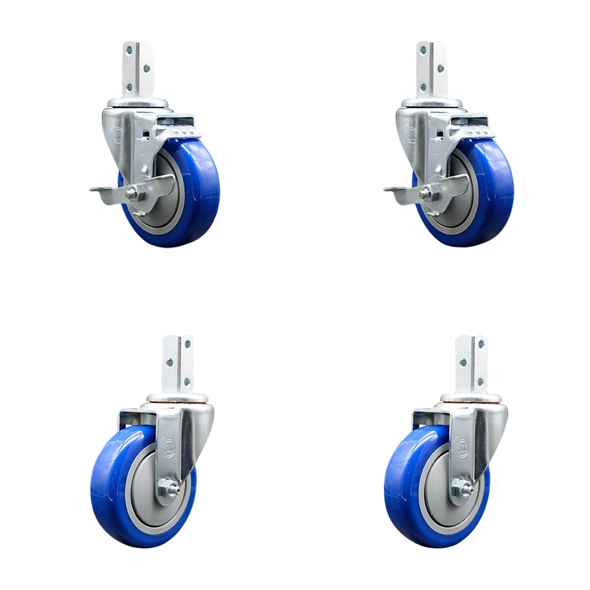 Service Caster, 4Inch x 1 1/4Inch Stem Casters, Wheel Diameter 4 in, Caster Type Swivel, Package (qty.) 4, Model SCC-SQ20S414-PPUB-BLUE-TLB-78-2-S-2