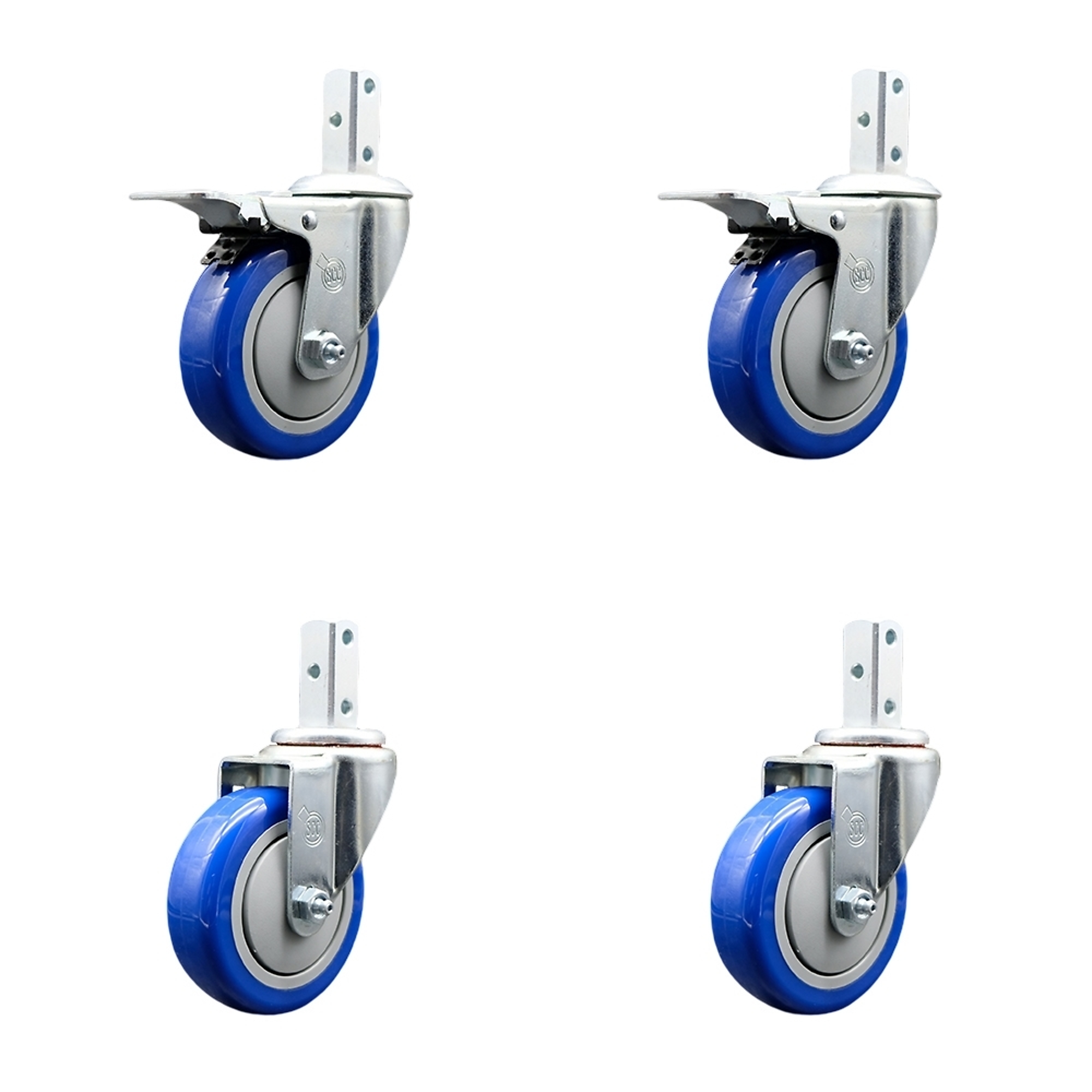 Service Caster, 4Inch x 1 1/4Inch Stem Casters, Wheel Diameter 4 in, Caster Type Swivel, Package (qty.) 4, Model SCC-SQTTL20S414-PPUB-BLUE-78-2-S-2