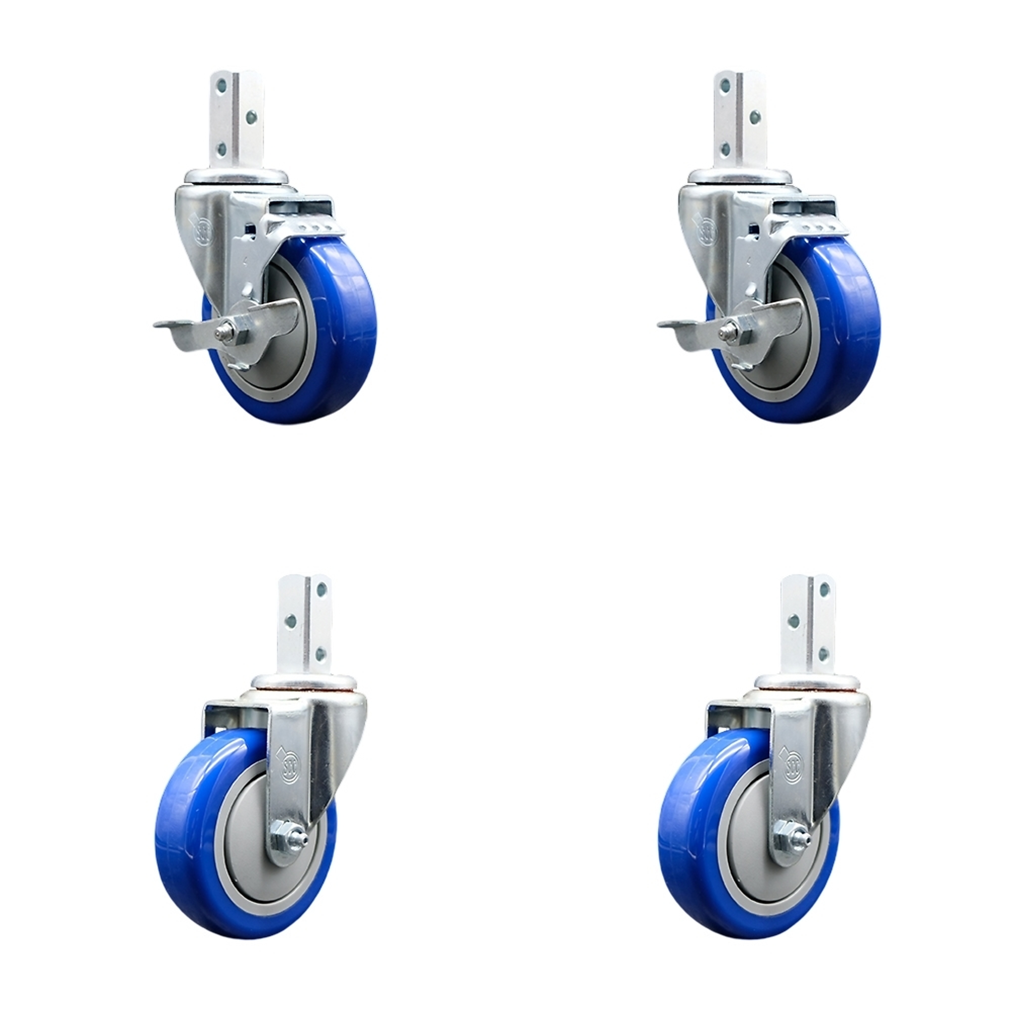 Service Caster, 4Inch x 1 1/4Inch Stem Casters, Wheel Diameter 4 in, Caster Type Swivel, Package (qty.) 4, Model SCC-SQ20S414-PPUB-BLUE-TLB-34-2-S-2