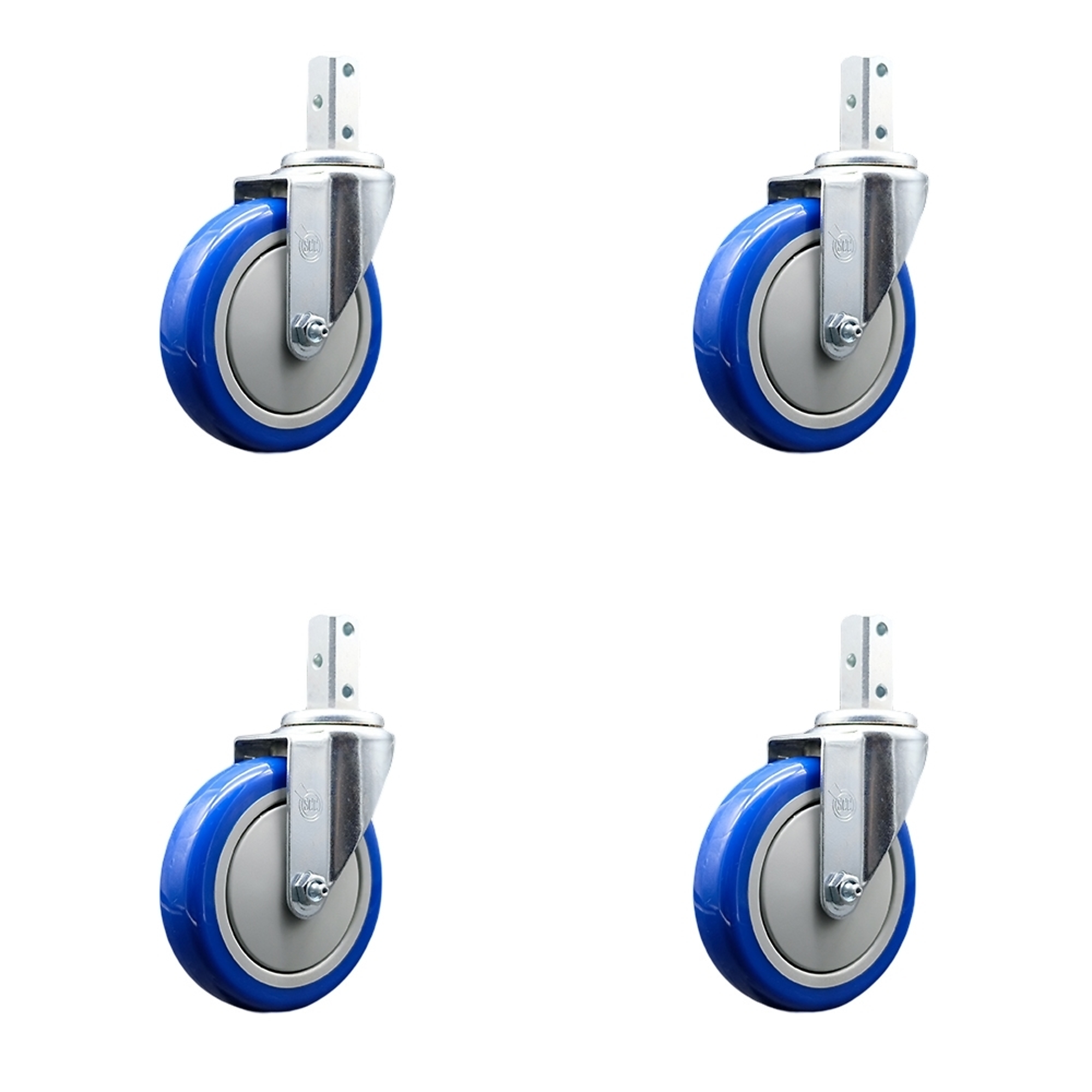 Service Caster, 5Inch x 1 1/4Inch Stem Casters, Wheel Diameter 5 in, Caster Type Swivel, Package (qty.) 4, Model SCC-SQ20S514-PPUB-BLUE-78-4