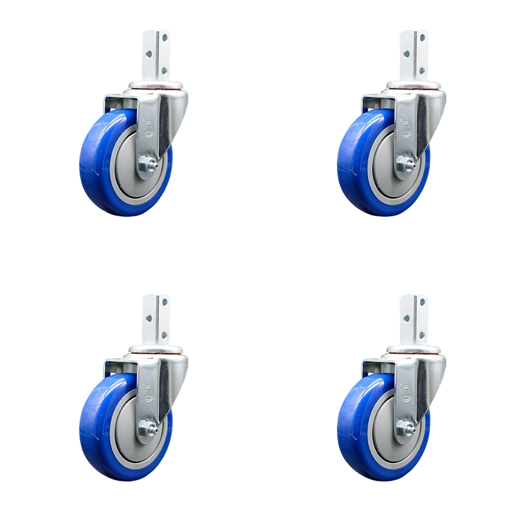 Service Caster, 4Inch x 1 1/4Inch Stem Casters, Wheel Diameter 4 in, Caster Type Swivel, Package (qty.) 4, Model SCC-SQ20S414-PPUB-BLUE-78-4