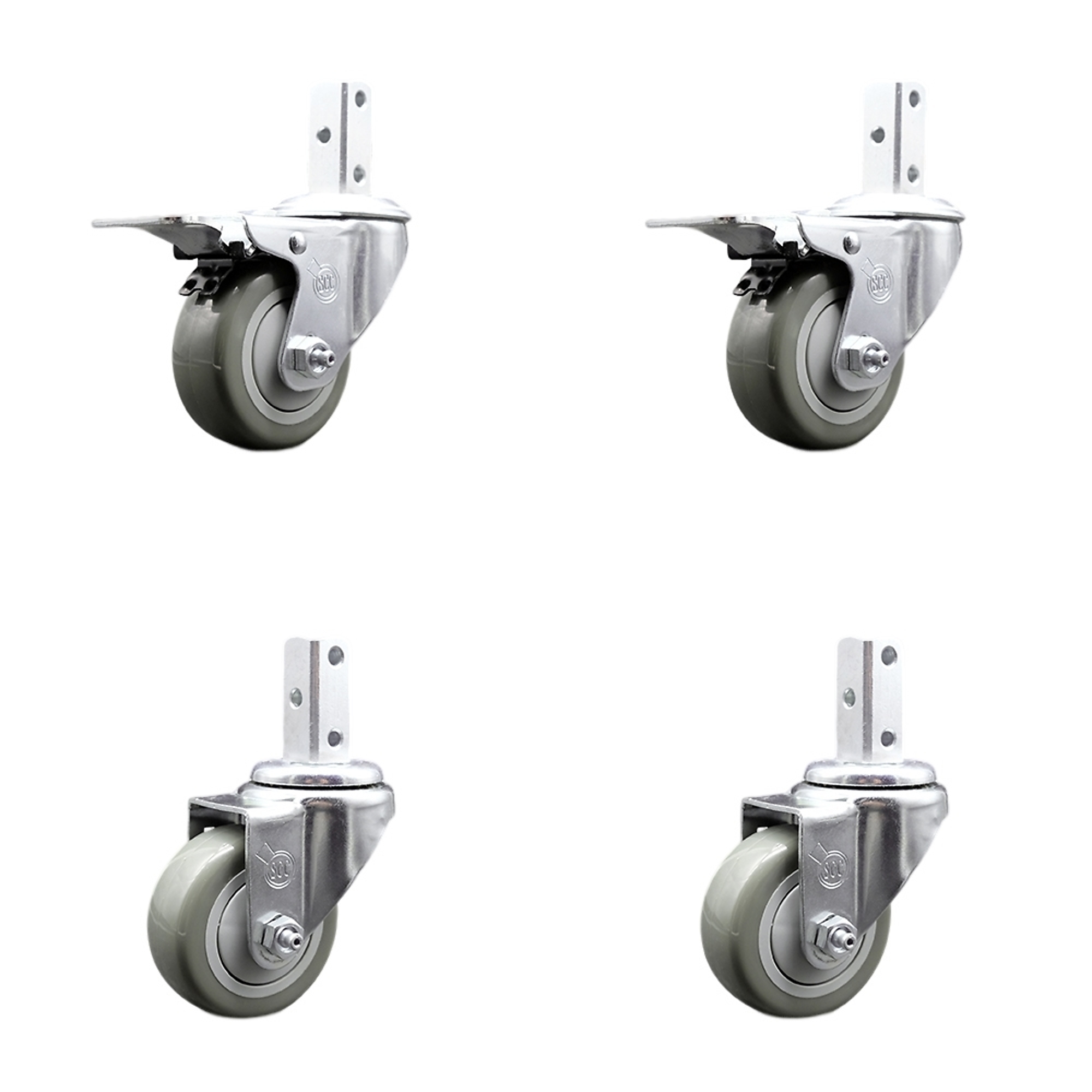 Service Caster, 3 1/2Inch x 1 1/4Inch Stem Casters, Wheel Diameter 3.5 in, Caster Type Swivel, Package (qty.) 4, Model SCC-SQTTL20S3514-PPUB-GRY-34-2-