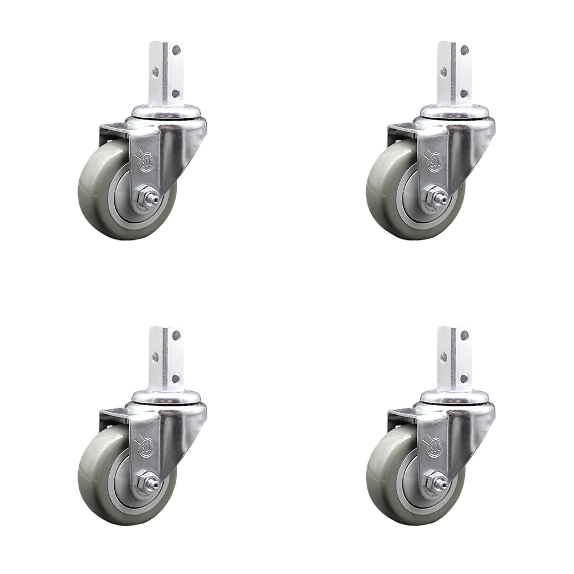 Service Caster, 3Inch x 1 1/4Inch Stem Casters, Wheel Diameter 3 in, Caster Type Swivel, Package (qty.) 4, Model SCC-SQ20S314-PPUB-GRY-34-4