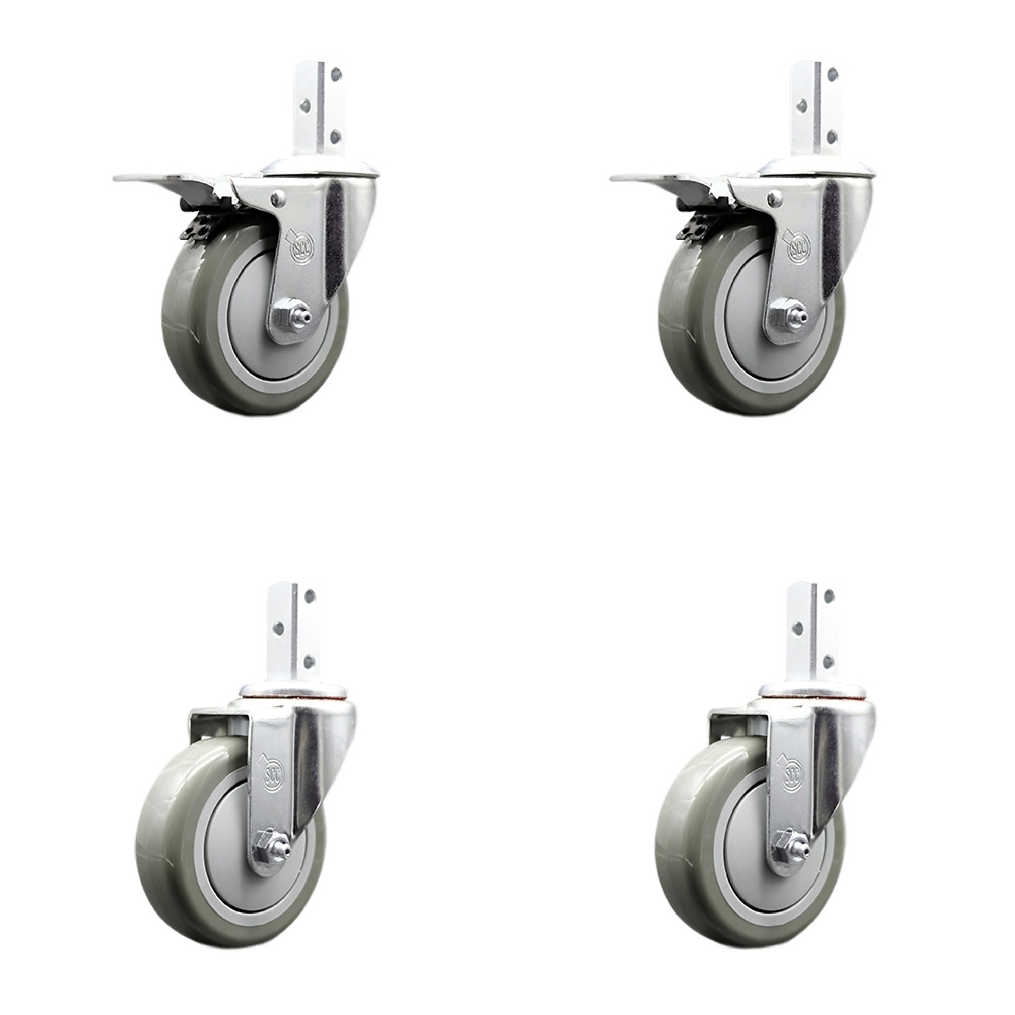 Service Caster, 4Inch x 1 1/4Inch Stem Casters, Wheel Diameter 4 in, Caster Type Swivel, Package (qty.) 4, Model SCC-SQTTL20S414-PPUB-GRY-34-2-S-2