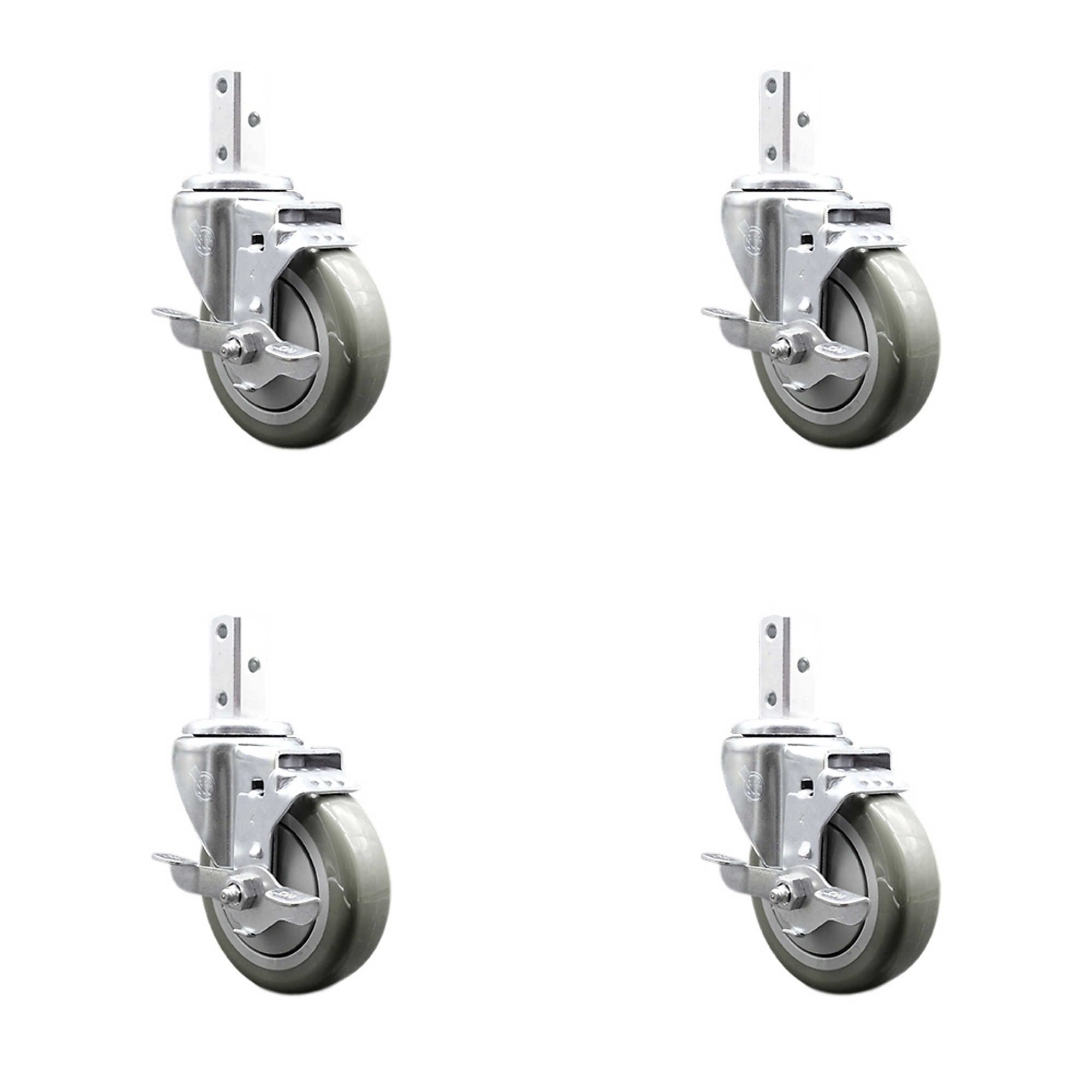 Service Caster, 4Inch x 1 1/4Inch Stem Casters, Wheel Diameter 4 in, Caster Type Swivel, Package (qty.) 4, Model SCC-SQ20S414-PPUB-GRY-TLB-34-4