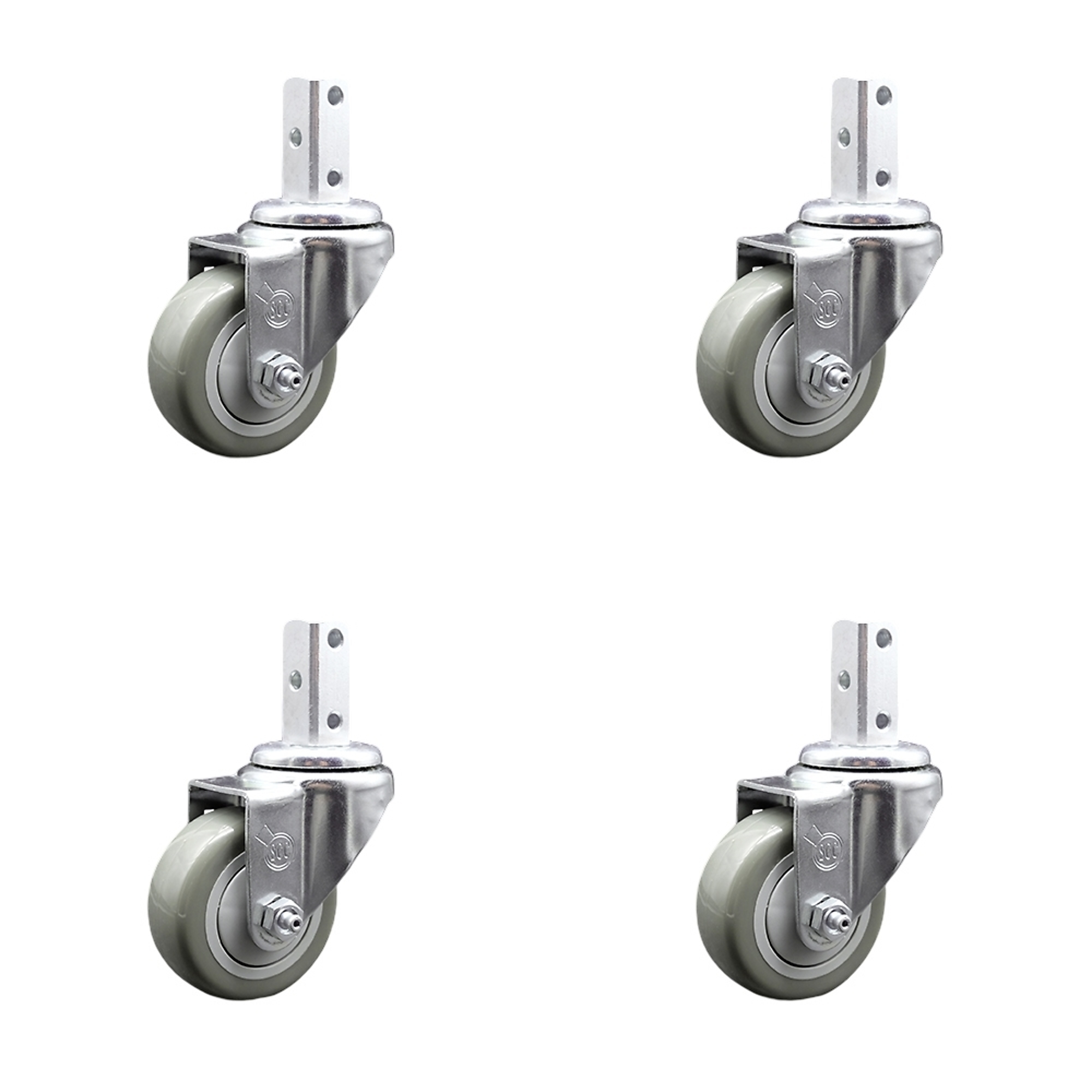 Service Caster, 3Inch x 1 1/4Inch Stem Casters, Wheel Diameter 3 in, Caster Type Swivel, Package (qty.) 4, Model SCC-SQ20S314-PPUB-GRY-78-4