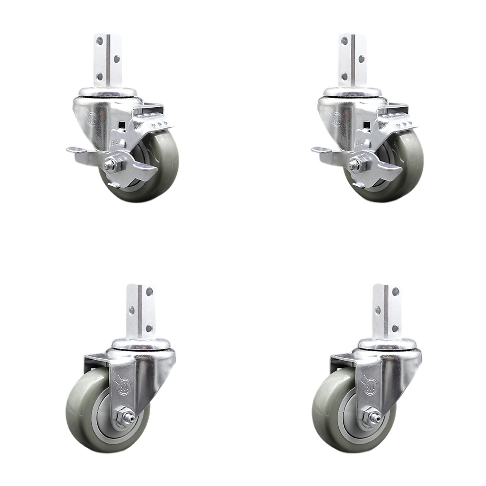 Service Caster, 3 1/2Inch x 1 1/4Inch Stem Casters, Wheel Diameter 3.5 in, Caster Type Swivel, Package (qty.) 4, Model SCC-SQ20S3514-PPUB-GRY-TLB-78-2