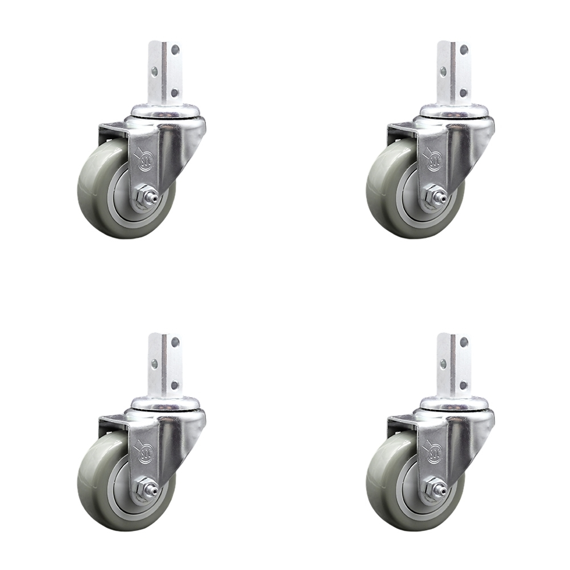 Service Caster, 3 1/2Inch x 1 1/4Inch Stem Casters, Wheel Diameter 3.5 in, Caster Type Swivel, Package (qty.) 4, Model SCC-SQ20S3514-PPUB-GRY-34-4