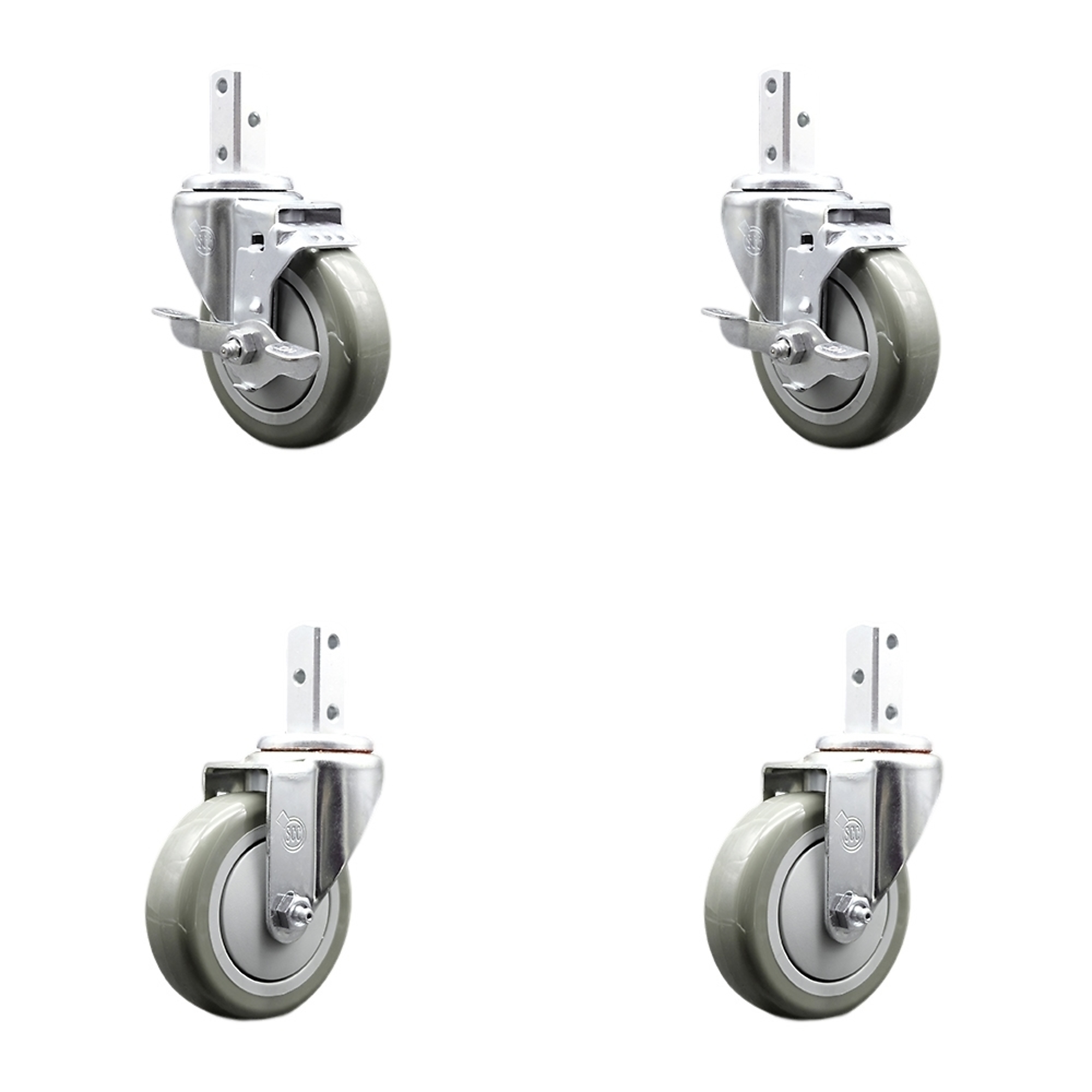 Service Caster, 4Inch x 1 1/4Inch Stem Casters, Wheel Diameter 4 in, Caster Type Swivel, Package (qty.) 4, Model SCC-SQ20S414-PPUB-GRY-TLB-78-2-S-2