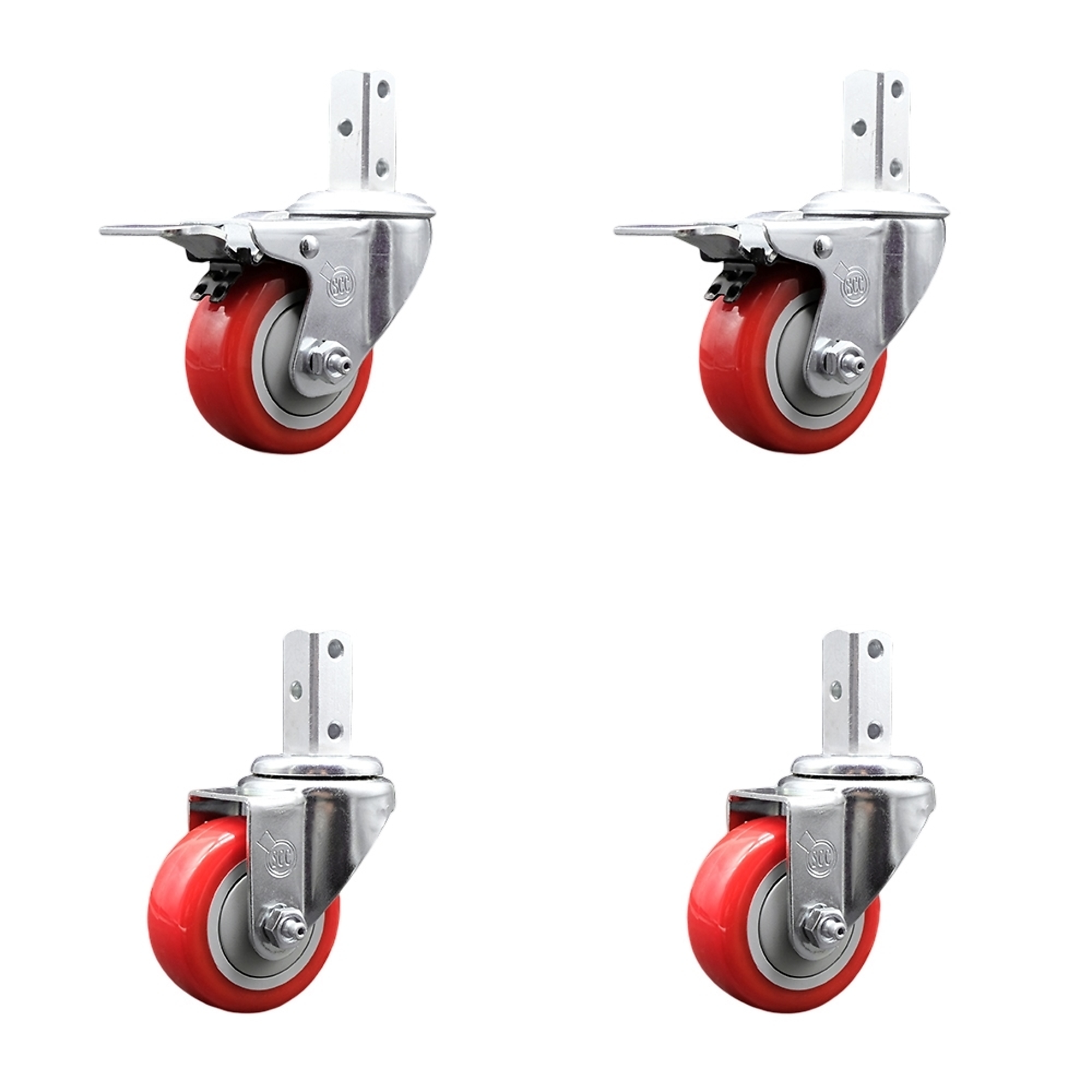 Service Caster, 3 1/2Inch x 1 1/4Inch Stem Casters, Wheel Diameter 3.5 in, Caster Type Swivel, Package (qty.) 4, Model SCC-SQTTL20S3514-PPUB-RED-34-2-