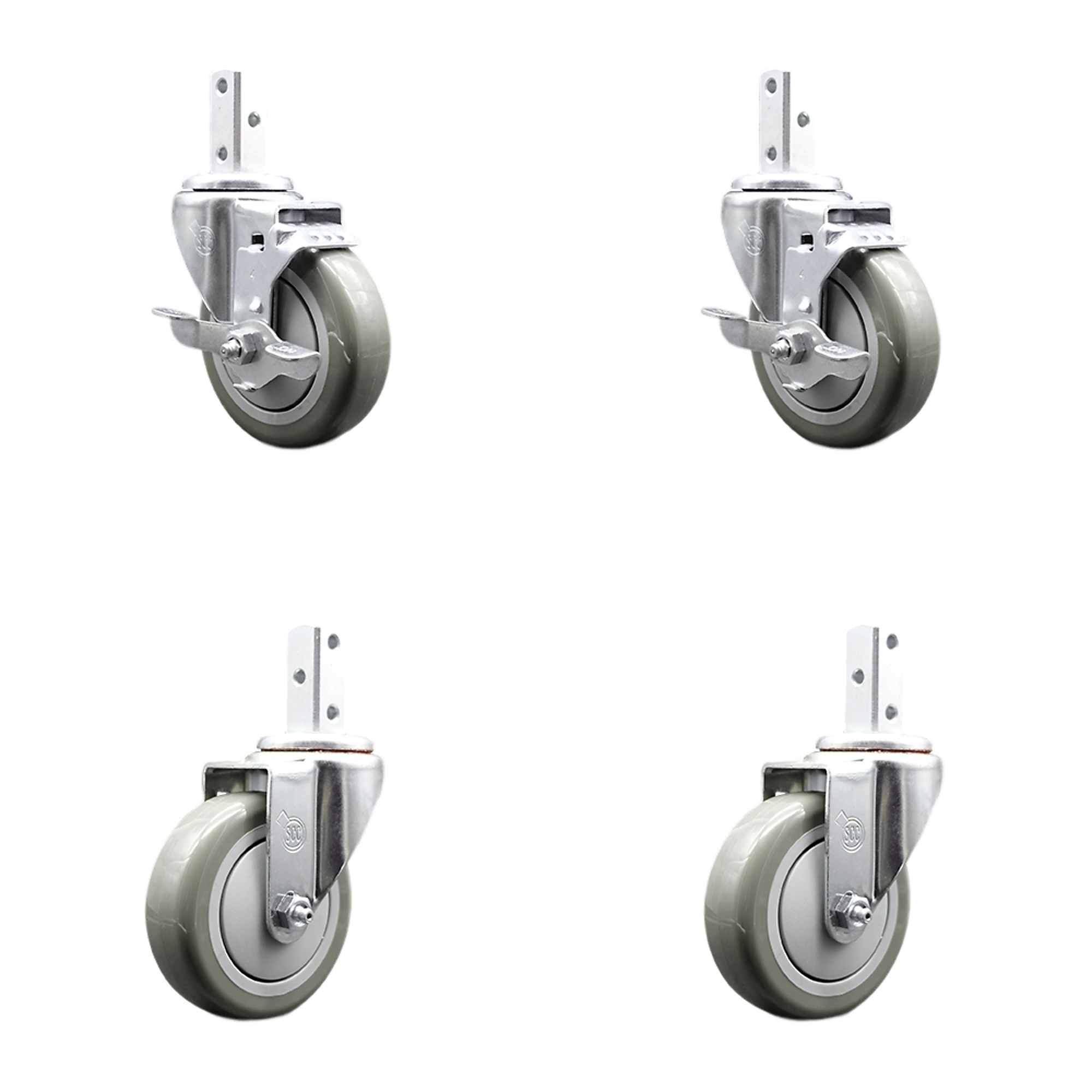 Service Caster, 4Inch x 1 1/4Inch Stem Casters, Wheel Diameter 4 in, Caster Type Swivel, Package (qty.) 4, Model SCC-SQ20S414-PPUB-GRY-TLB-34-2-S-2