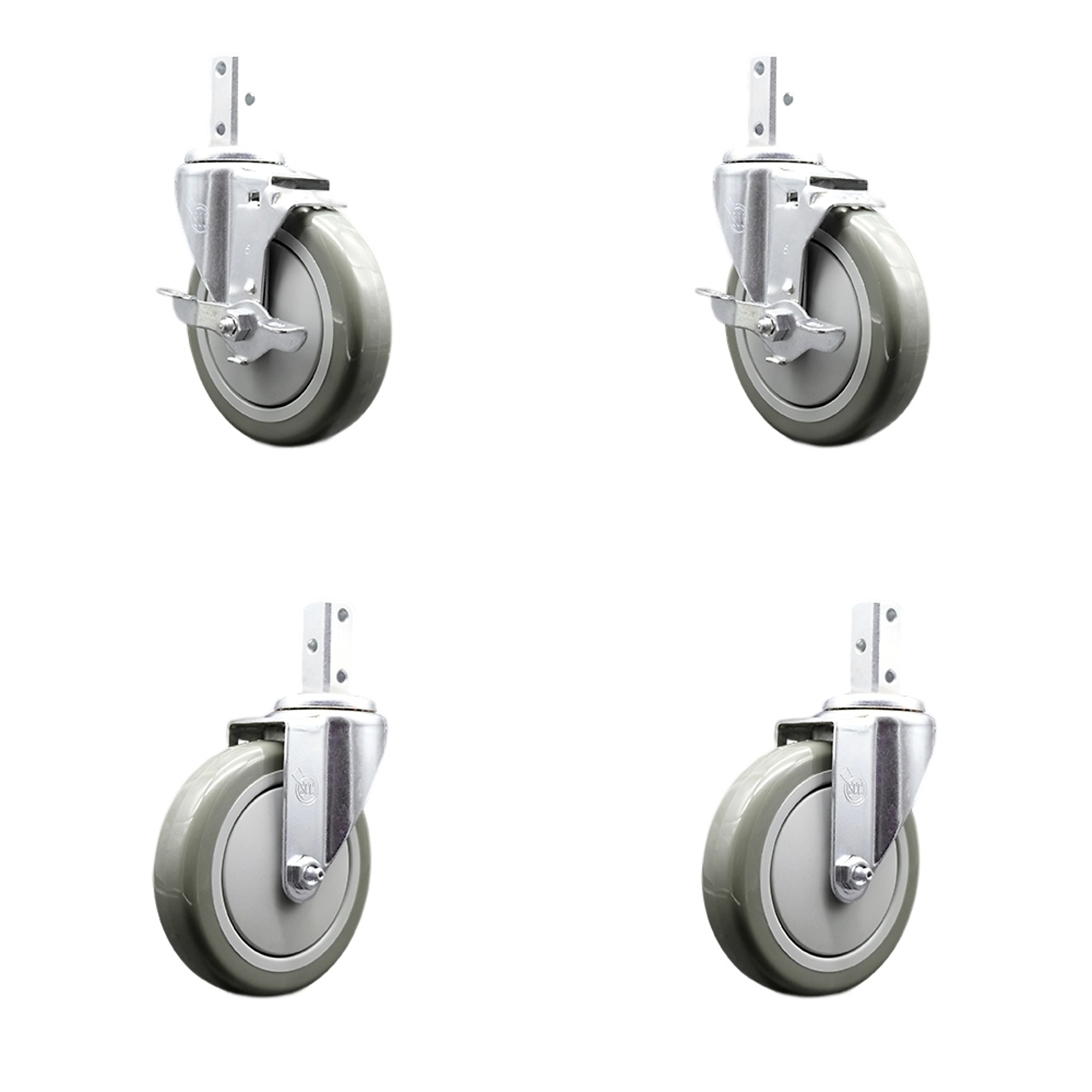 Service Caster, 5Inch x 1 1/4Inch Stem Casters, Wheel Diameter 5 in, Caster Type Swivel, Package (qty.) 4, Model SCC-SQ20S514-PPUB-GRY-TLB-34-2-S-2