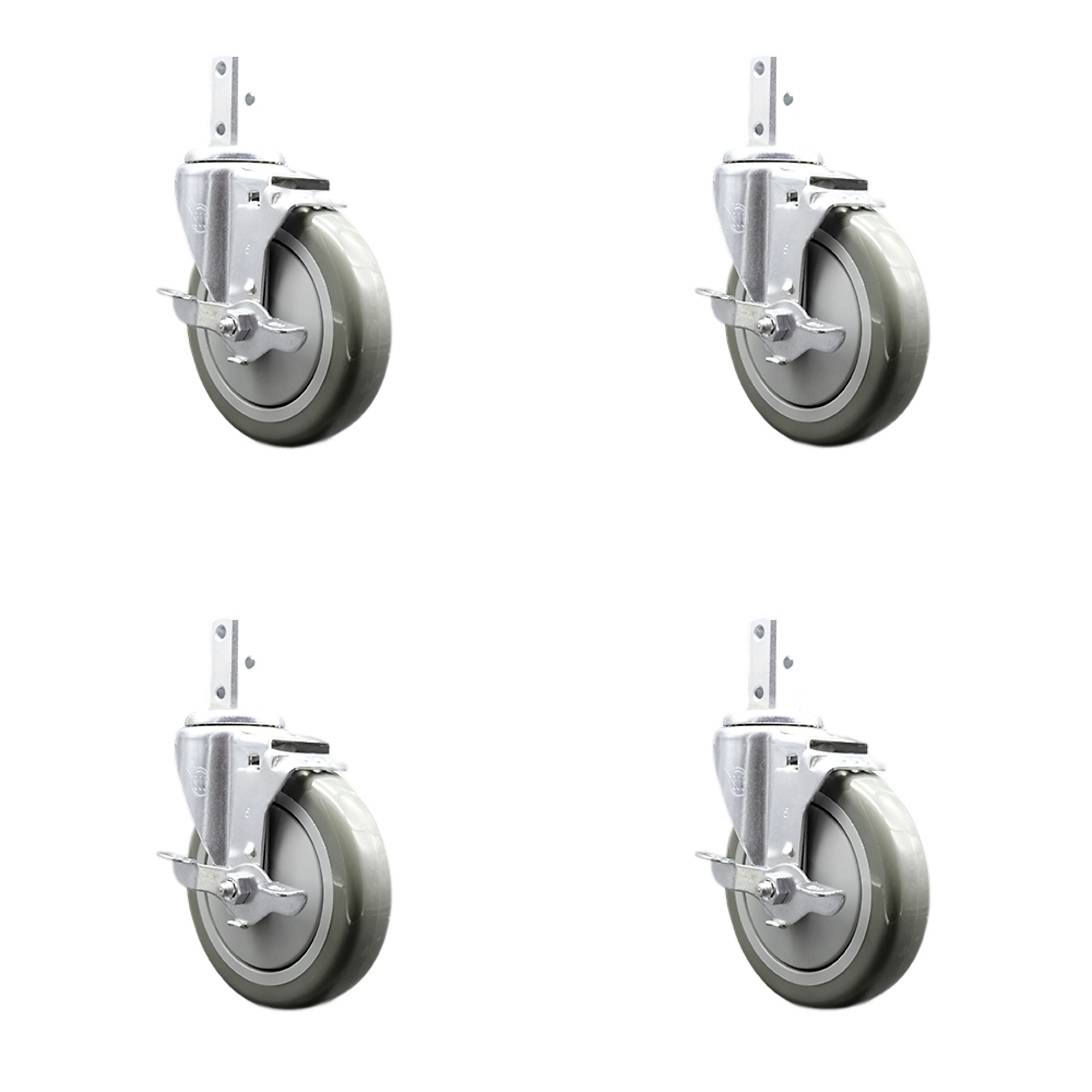 Service Caster, 5Inch x 1 1/4Inch Stem Casters, Wheel Diameter 5 in, Caster Type Swivel, Package (qty.) 4, Model SCC-SQ20S514-PPUB-GRY-TLB-78-4