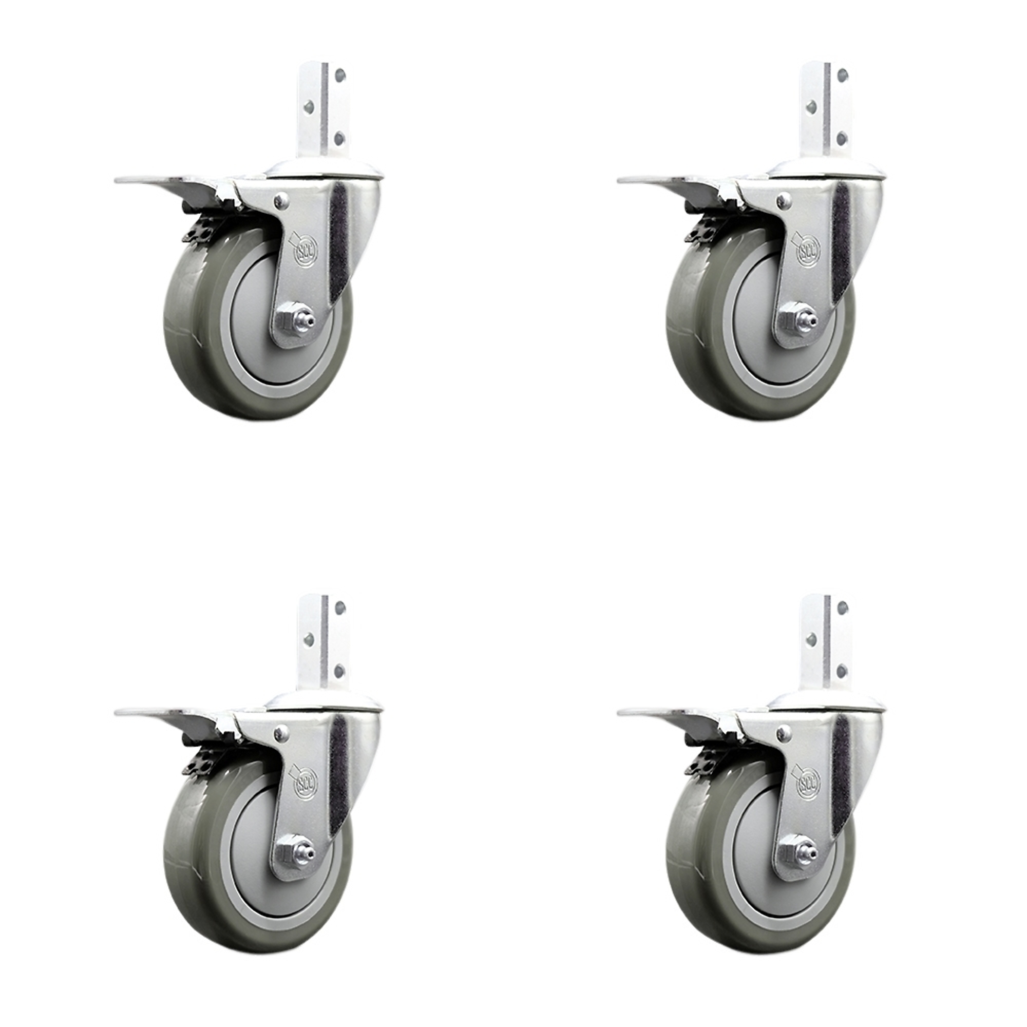 Service Caster, 4Inch x 1 1/4Inch Stem Casters, Wheel Diameter 4 in, Caster Type Swivel, Package (qty.) 4, Model SCC-SQTTL20S414-PPUB-GRY-78-4