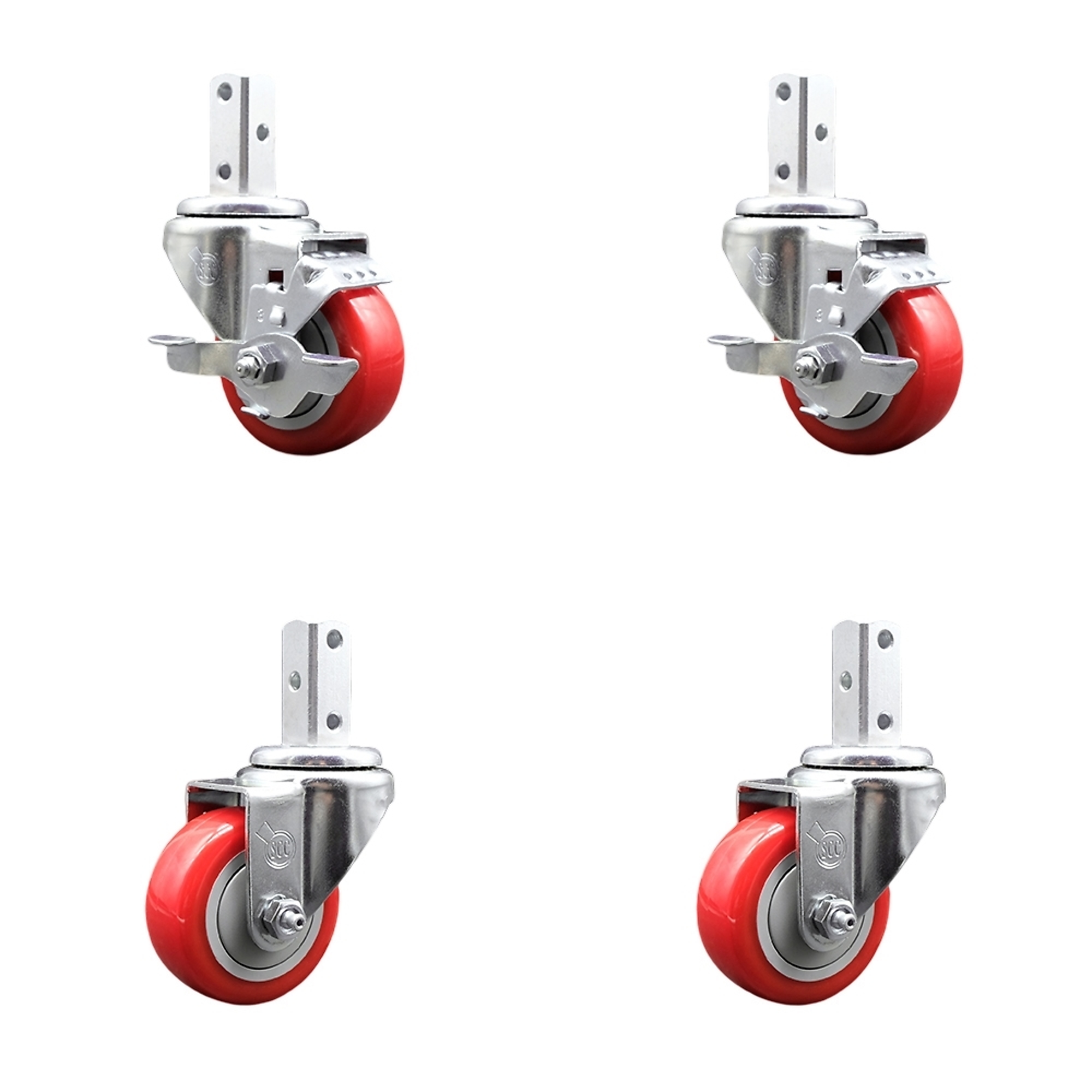 Service Caster, 3Inch x 1 1/4Inch Stem Casters, Wheel Diameter 3 in, Caster Type Swivel, Package (qty.) 4, Model SCC-SQ20S314-PPUB-RED-TLB-78-2-S-2