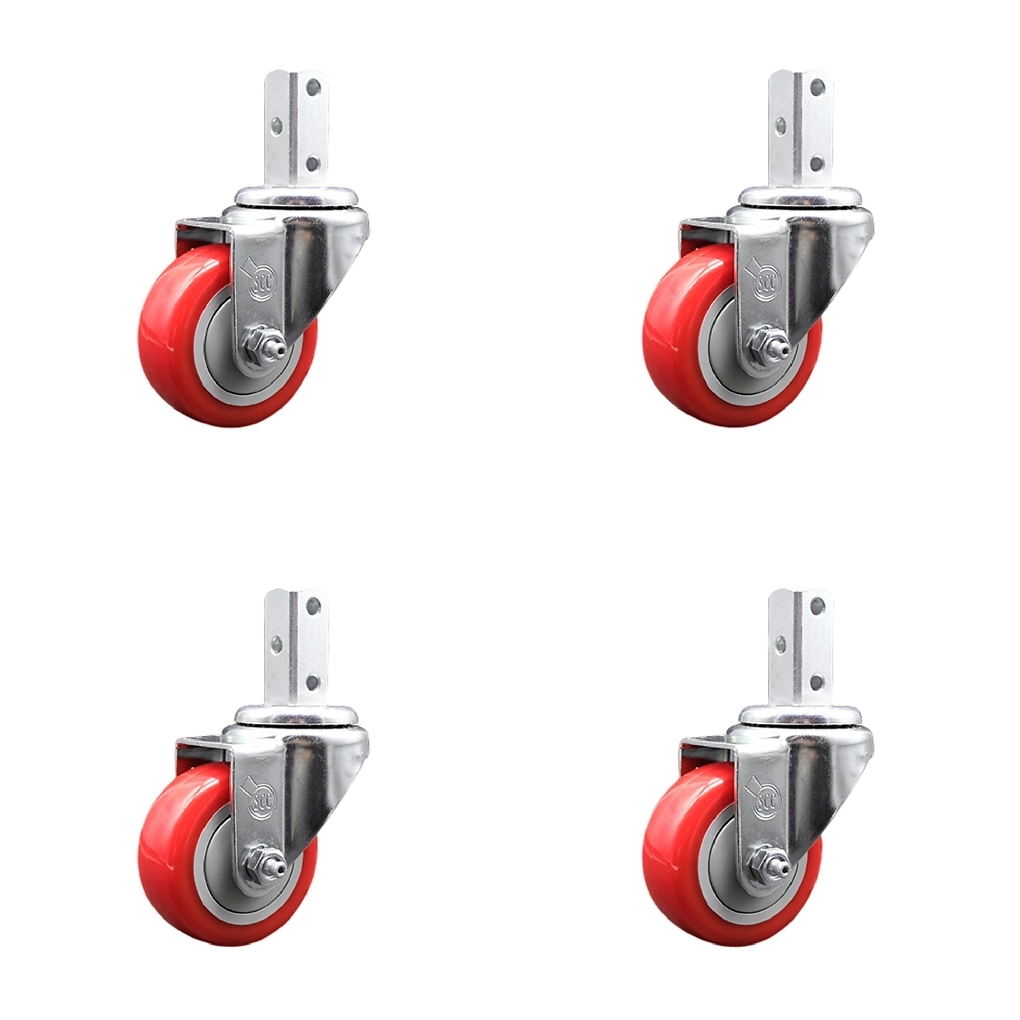 Service Caster, 3 1/2Inch x 1 1/4Inch Stem Casters, Wheel Diameter 3.5 in, Caster Type Swivel, Package (qty.) 4, Model SCC-SQ20S3514-PPUB-RED-34-4