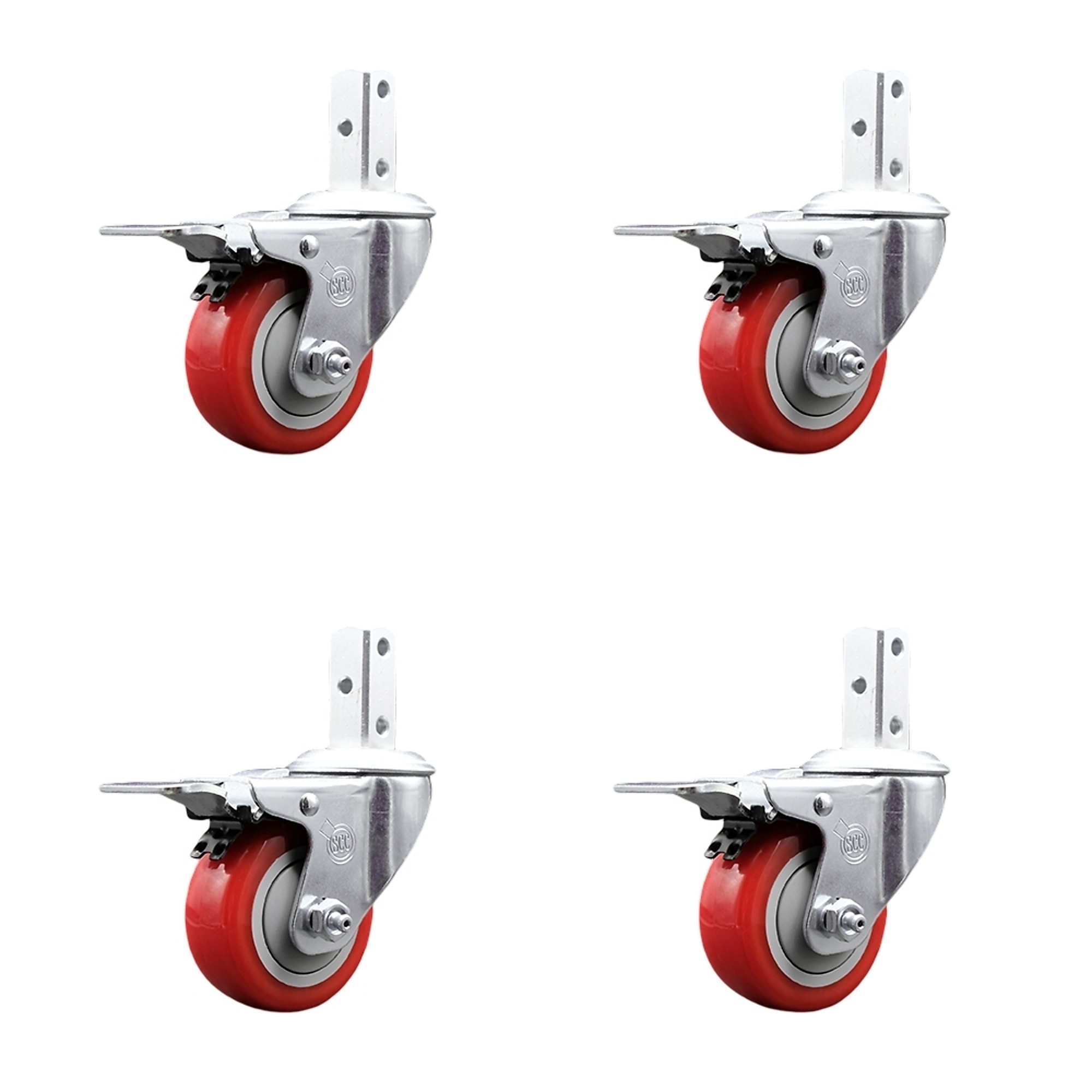 Service Caster, 3 1/2Inch x 1 1/4Inch Stem Casters, Wheel Diameter 3.5 in, Caster Type Swivel, Package (qty.) 4, Model SCC-SQTTL20S3514-PPUB-RED-34-4