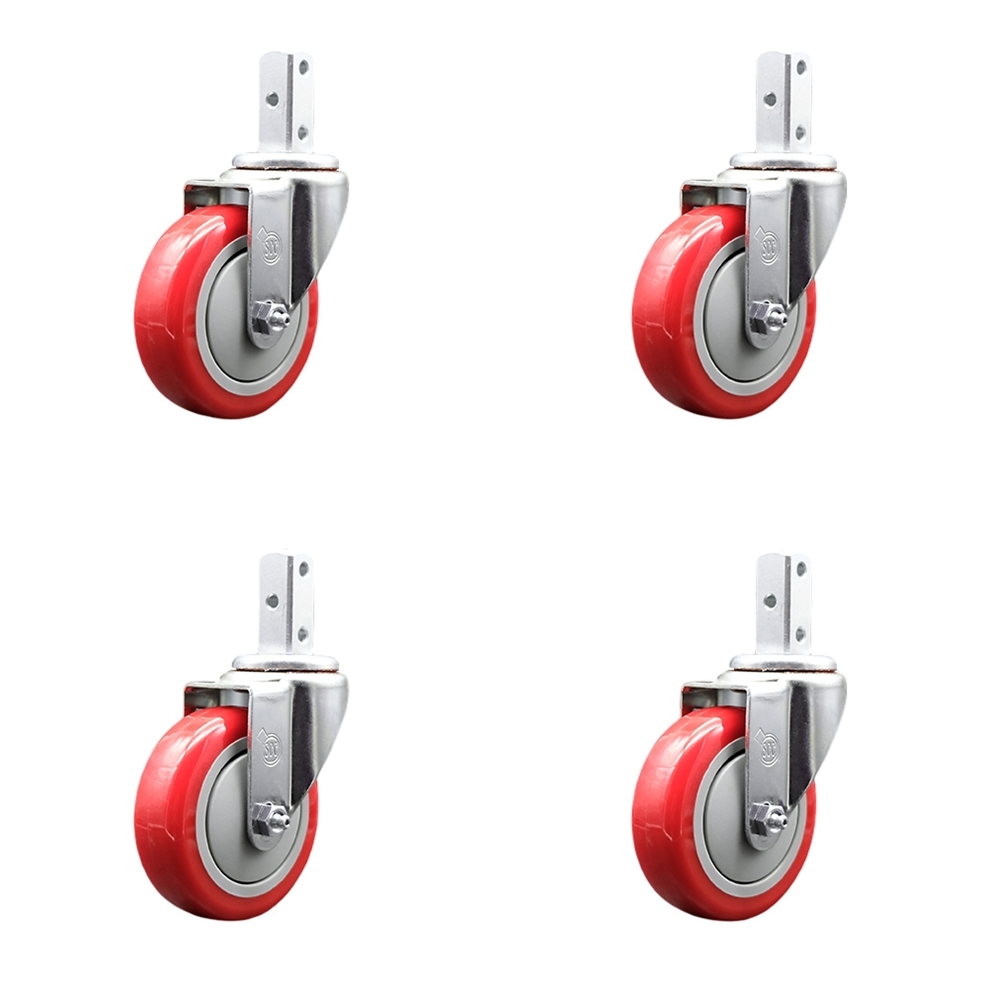 Service Caster, 4Inch x 1 1/4Inch Stem Casters, Wheel Diameter 4 in, Caster Type Swivel, Package (qty.) 4, Model SCC-SQ20S414-PPUB-RED-34-4