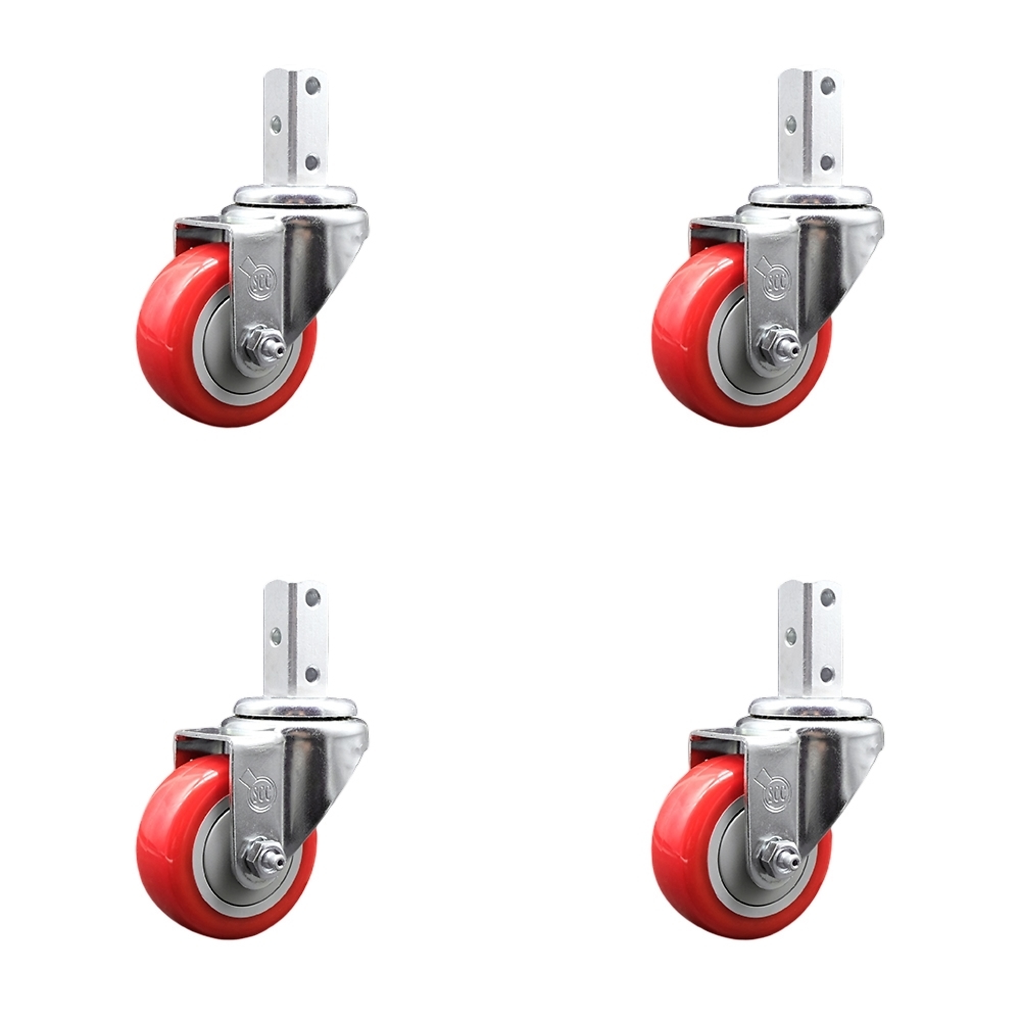 Service Caster, 3Inch x 1 1/4Inch Stem Casters, Wheel Diameter 3 in, Caster Type Swivel, Package (qty.) 4, Model SCC-SQ20S314-PPUB-RED-34-4