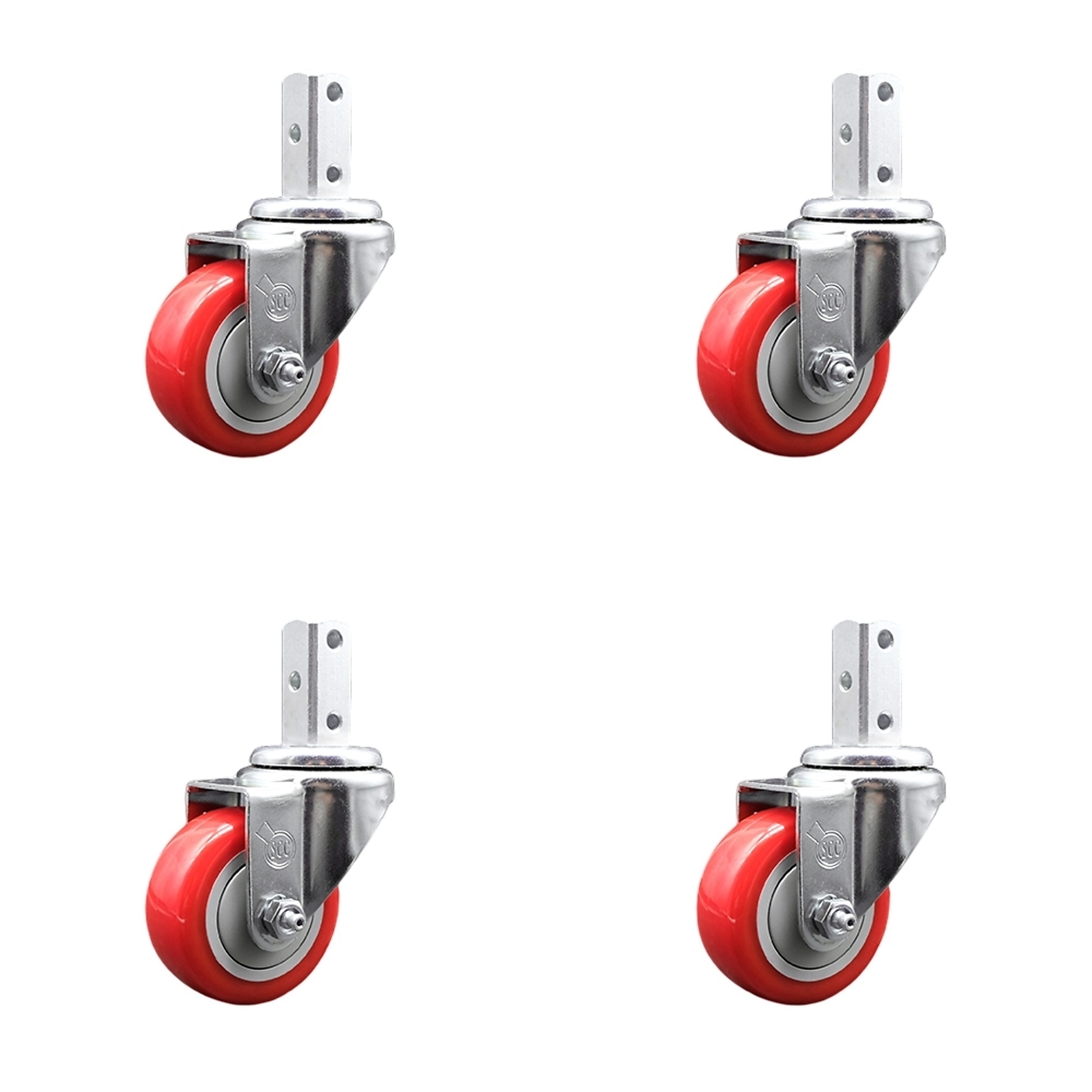 Service Caster, 3Inch x 1 1/4Inch Stem Casters, Wheel Diameter 3 in, Caster Type Swivel, Package (qty.) 4, Model SCC-SQ20S314-PPUB-RED-78-4