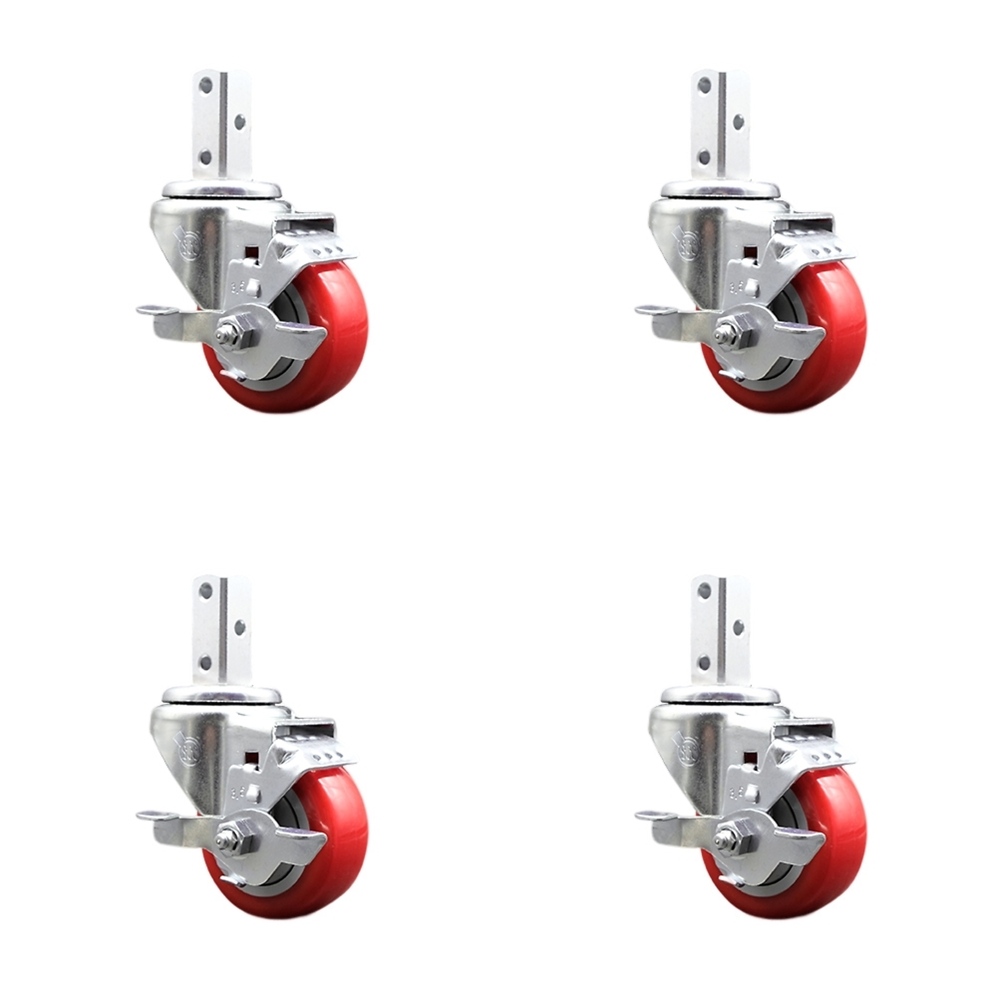 Service Caster, 3 1/2Inch x 1 1/4Inch Stem Casters, Wheel Diameter 3.5 in, Caster Type Swivel, Package (qty.) 4, Model SCC-SQ20S3514-PPUB-RED-TLB-34-4