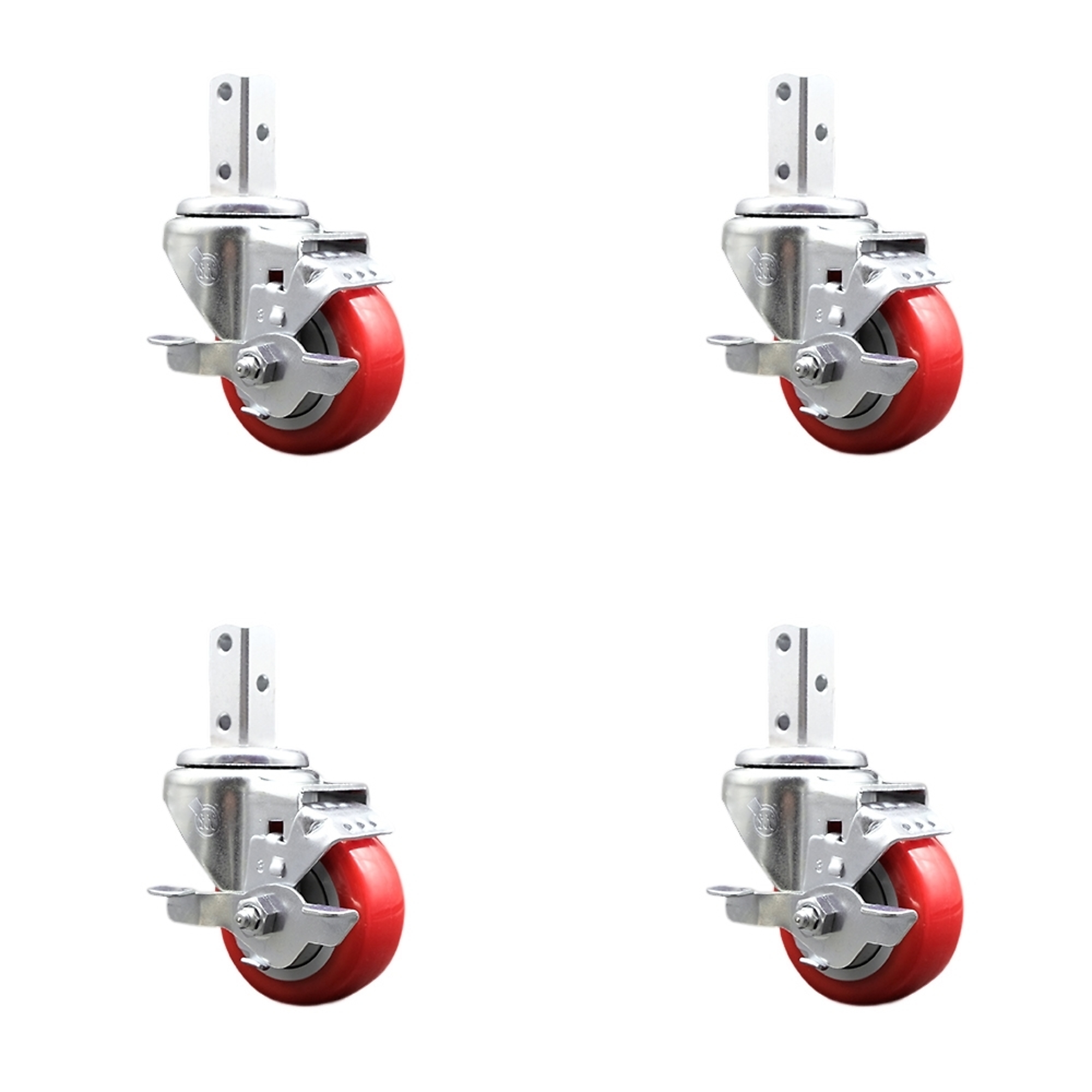 Service Caster, 3Inch x 1 1/4Inch Stem Casters, Wheel Diameter 3 in, Caster Type Swivel, Package (qty.) 4, Model SCC-SQ20S314-PPUB-RED-TLB-34-4