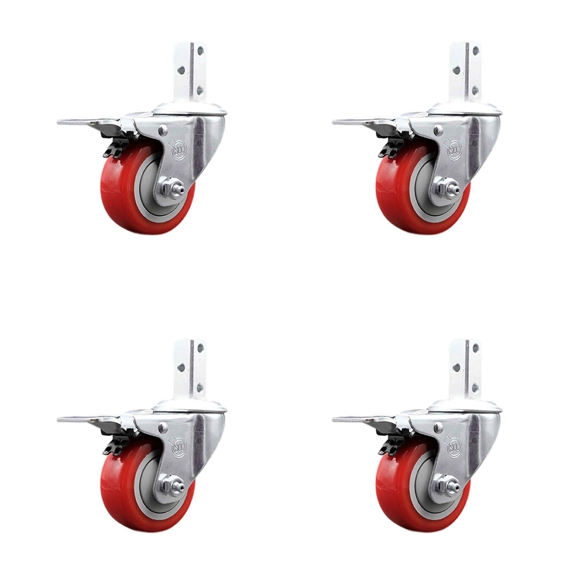 Service Caster, 3Inch x 1 1/4Inch Stem Casters, Wheel Diameter 3 in, Caster Type Swivel, Package (qty.) 4, Model SCC-SQTTL20S314-PPUB-RED-34-4