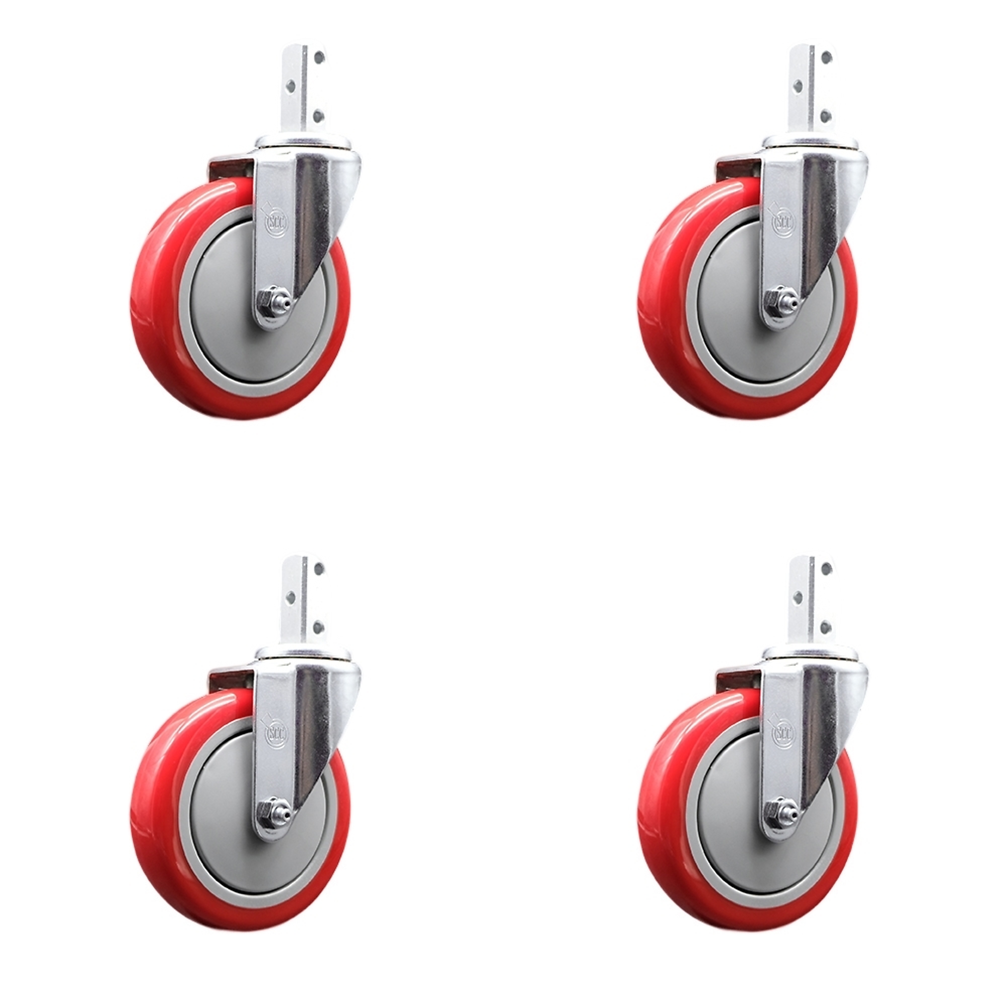 Service Caster, 5Inch x 1 1/4Inch Stem Casters, Wheel Diameter 5 in, Caster Type Swivel, Package (qty.) 4, Model SCC-SQ20S514-PPUB-RED-34-4