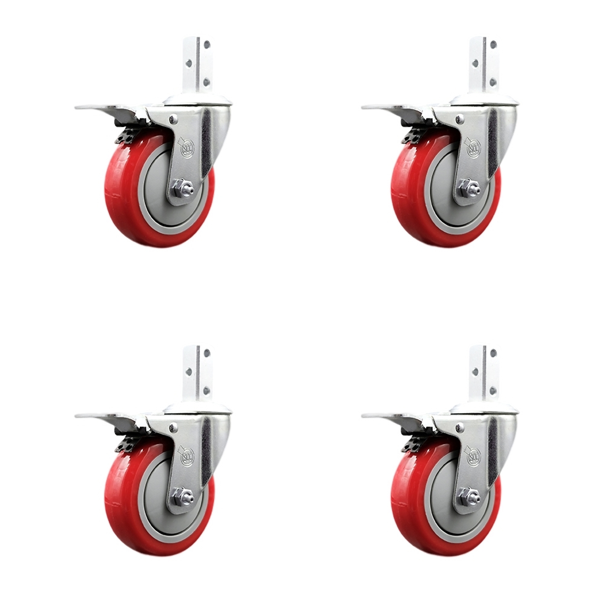 Service Caster, 4Inch x 1 1/4Inch Stem Casters, Wheel Diameter 4 in, Caster Type Swivel, Package (qty.) 4, Model SCC-SQTTL20S414-PPUB-RED-78-4