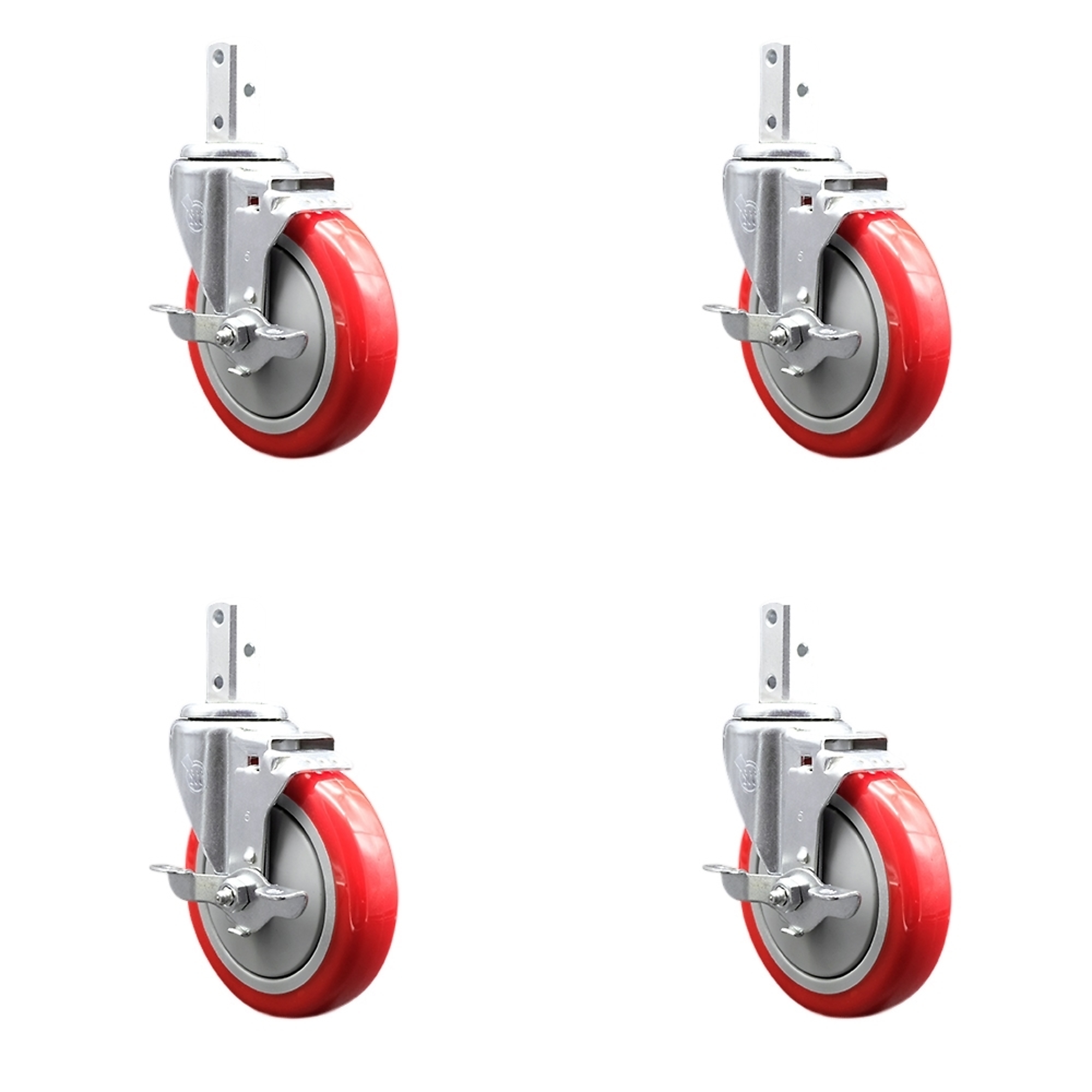 Service Caster, 5Inch x 1 1/4Inch Stem Casters, Wheel Diameter 5 in, Caster Type Swivel, Package (qty.) 4, Model SCC-SQ20S514-PPUB-RED-TLB-34-4