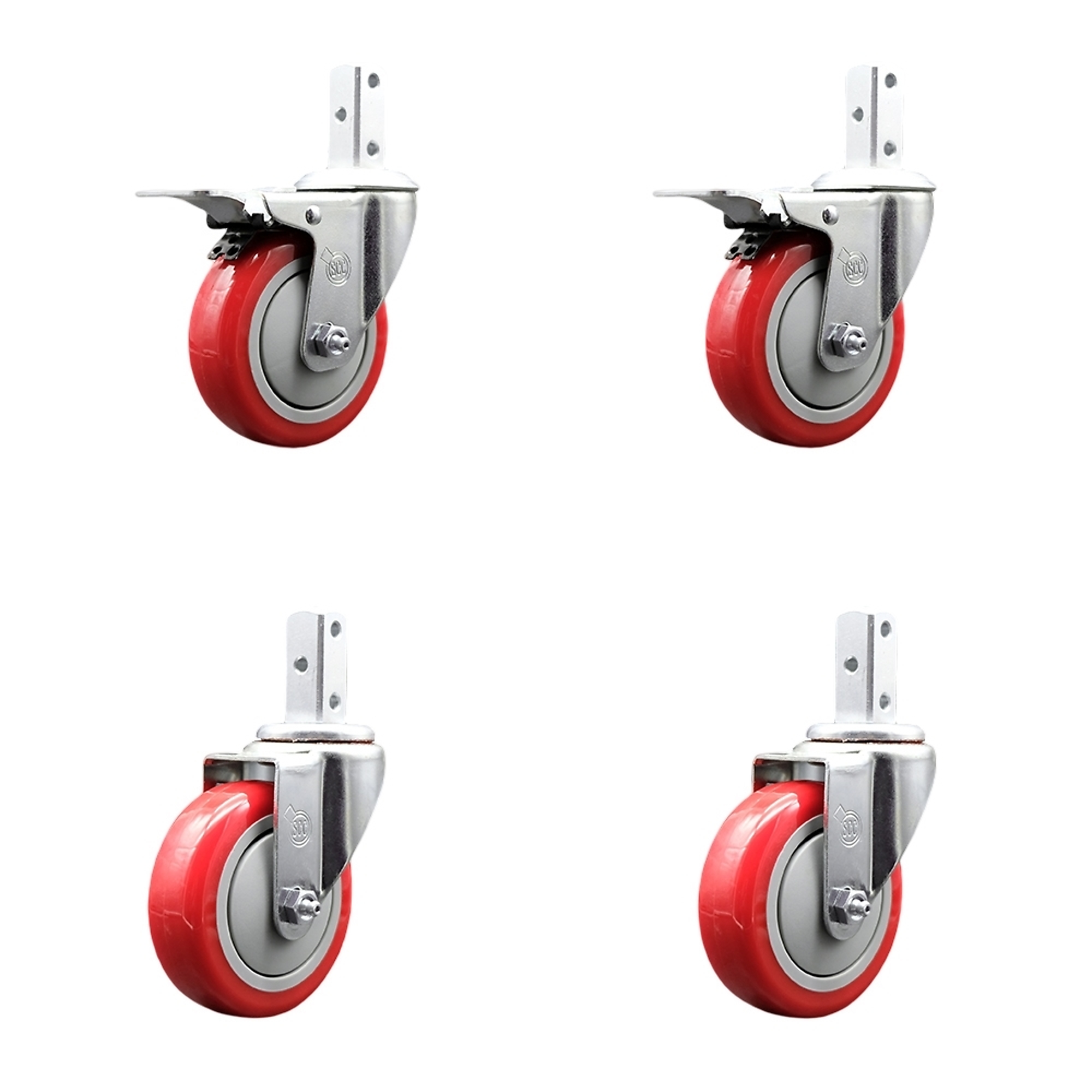 Service Caster, 4Inch x 1 1/4Inch Stem Casters, Wheel Diameter 4 in, Caster Type Swivel, Package (qty.) 4, Model SCC-SQTTL20S414-PPUB-RED-78-2-S-2