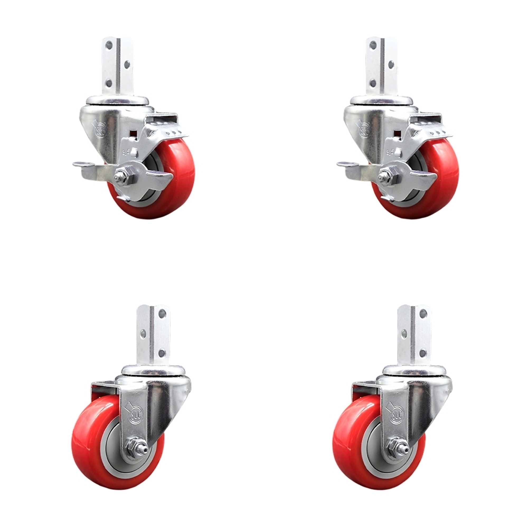 Service Caster, 3 1/2Inch x 1 1/4Inch Stem Casters, Wheel Diameter 3.5 in, Caster Type Swivel, Package (qty.) 4, Model SCC-SQ20S3514-PPUB-RED-TLB-78-2